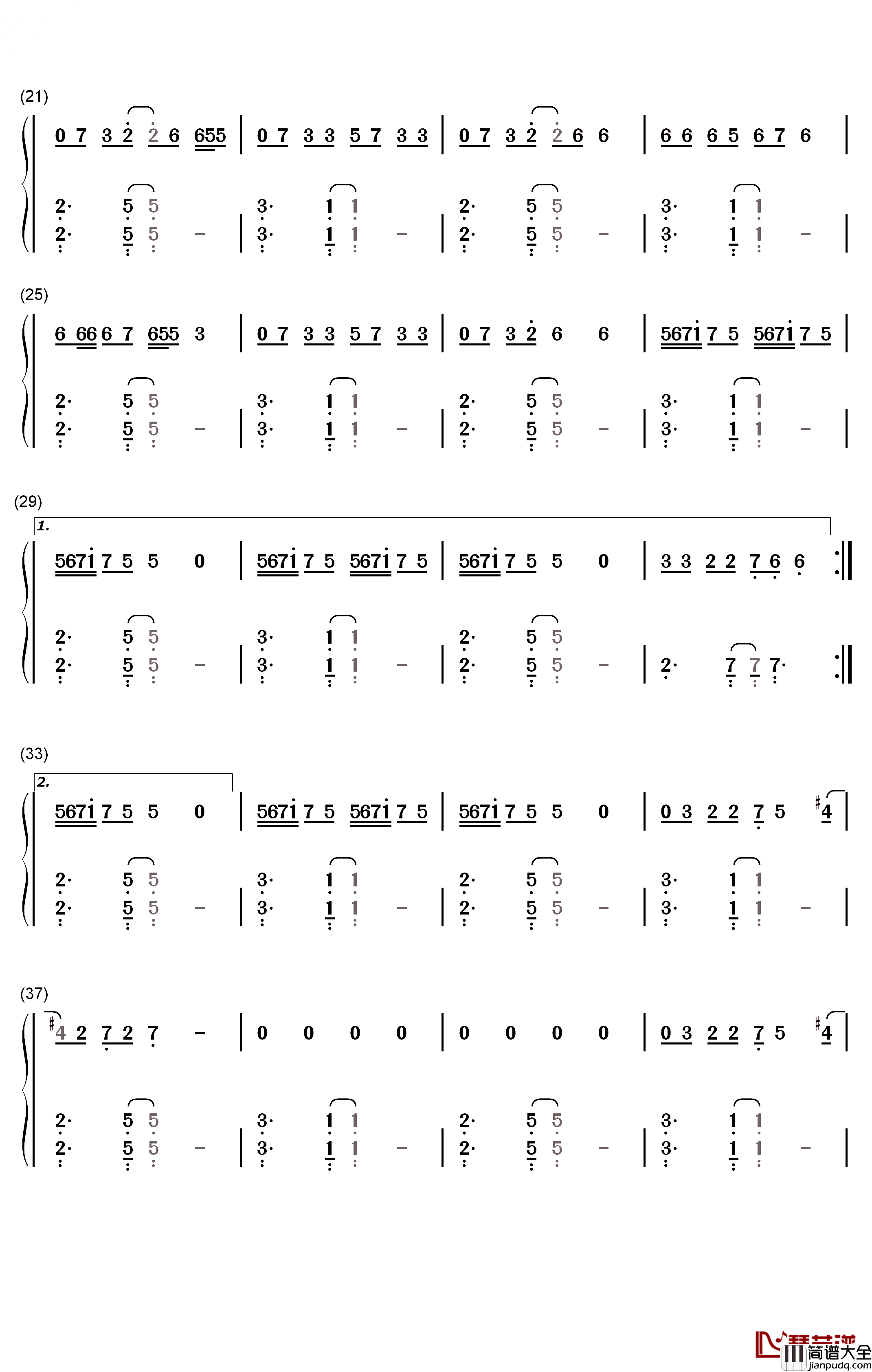 The_Cure钢琴简谱_数字双手_Lady_Gaga