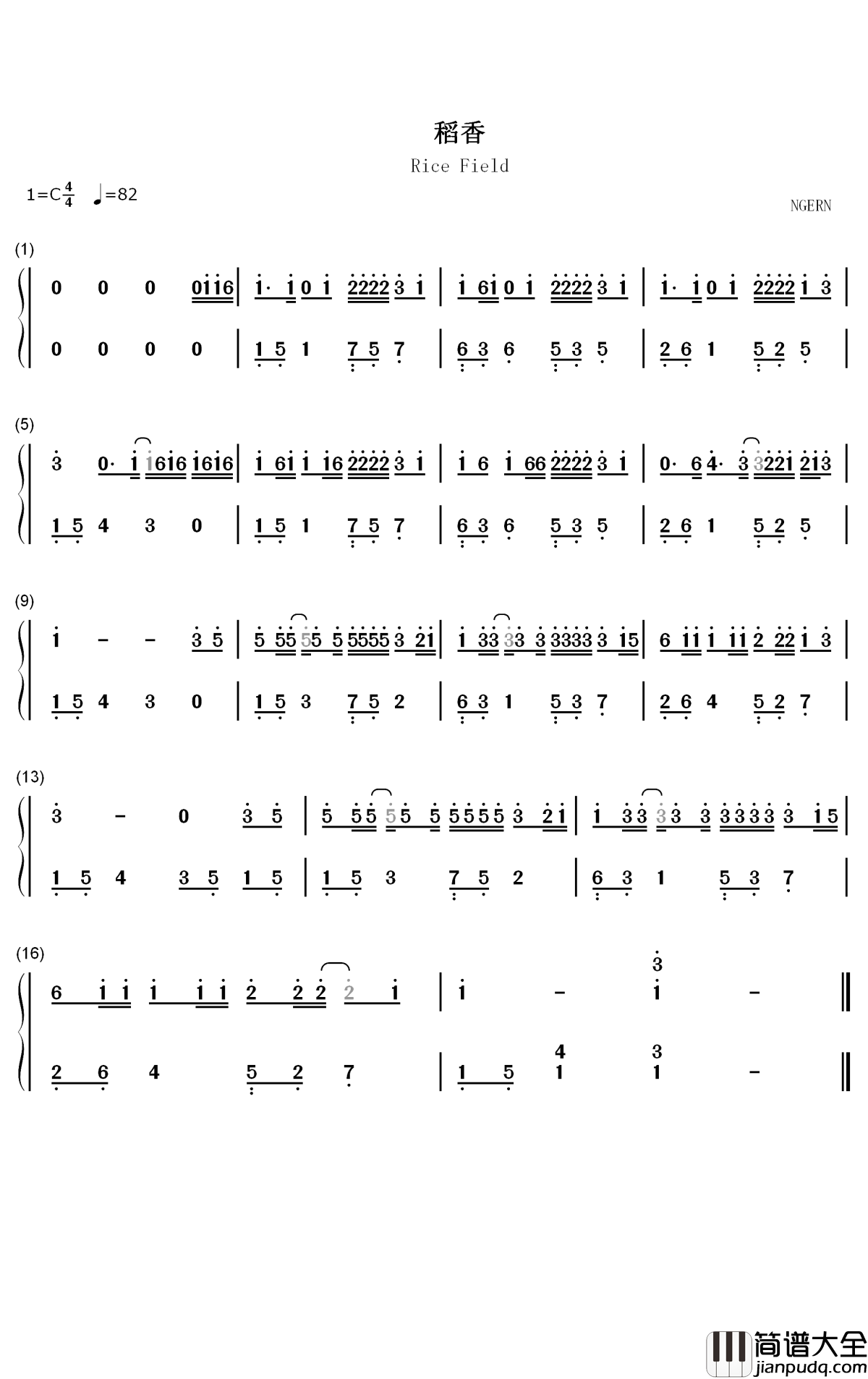 稻香钢琴简谱_数字双手__周杰伦