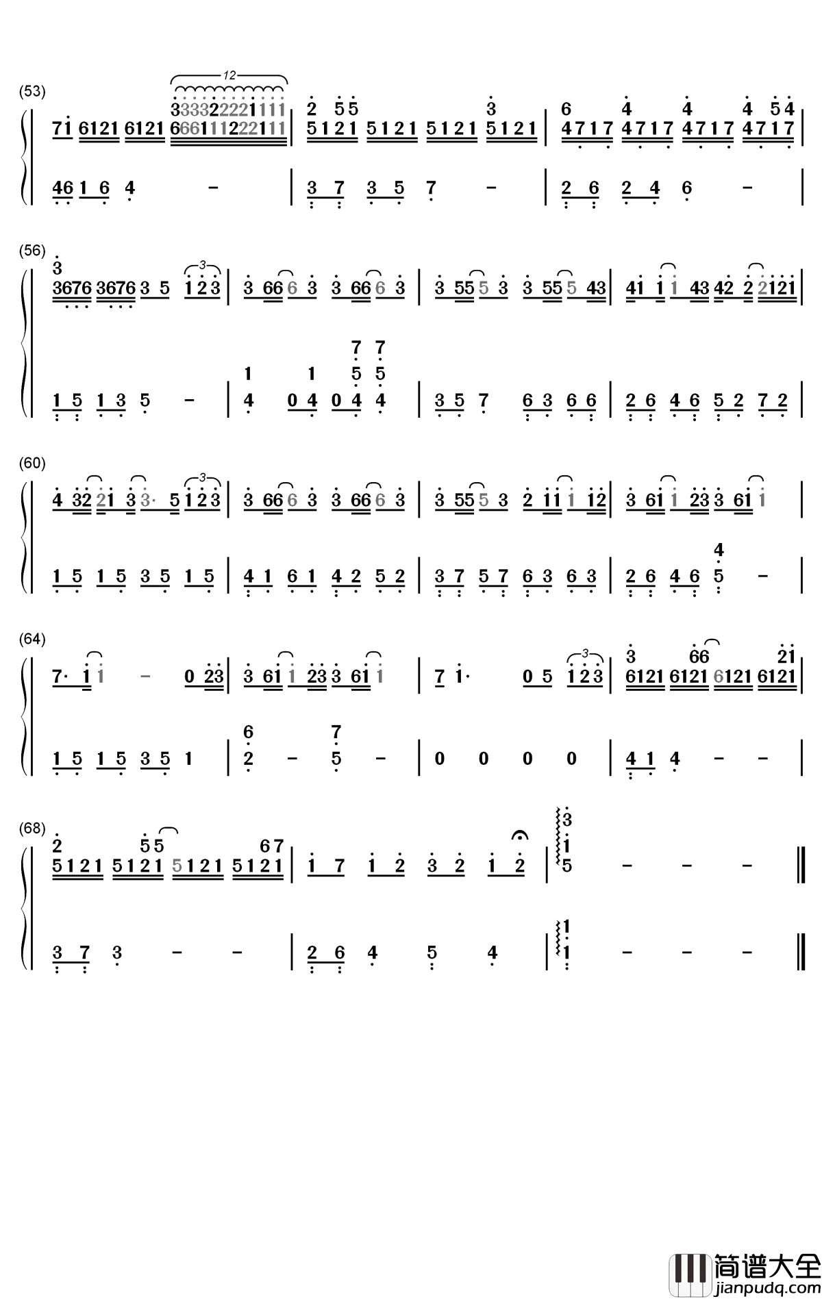 忽而今夏钢琴简谱_数字双手_汪苏泷
