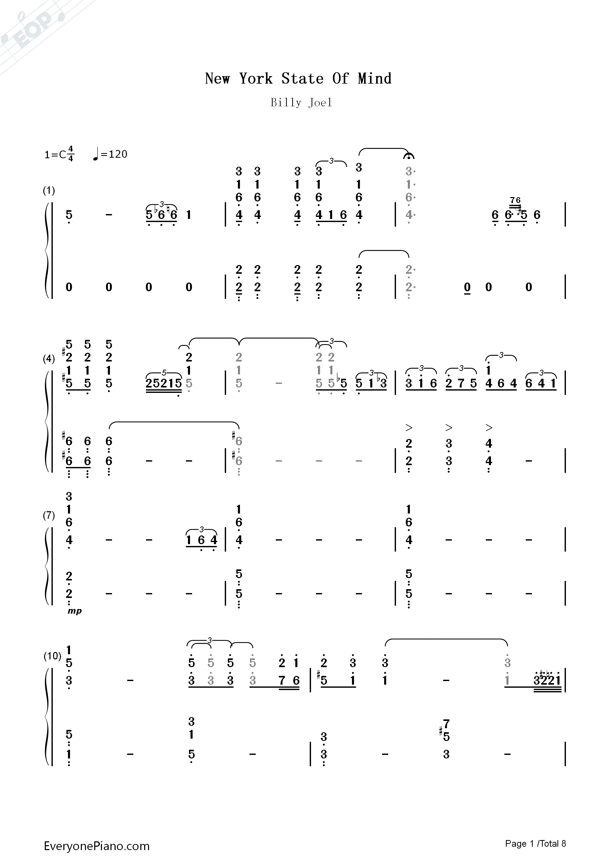 New_York_State_Of_Mind_钢琴简谱_Billy_Joel演唱