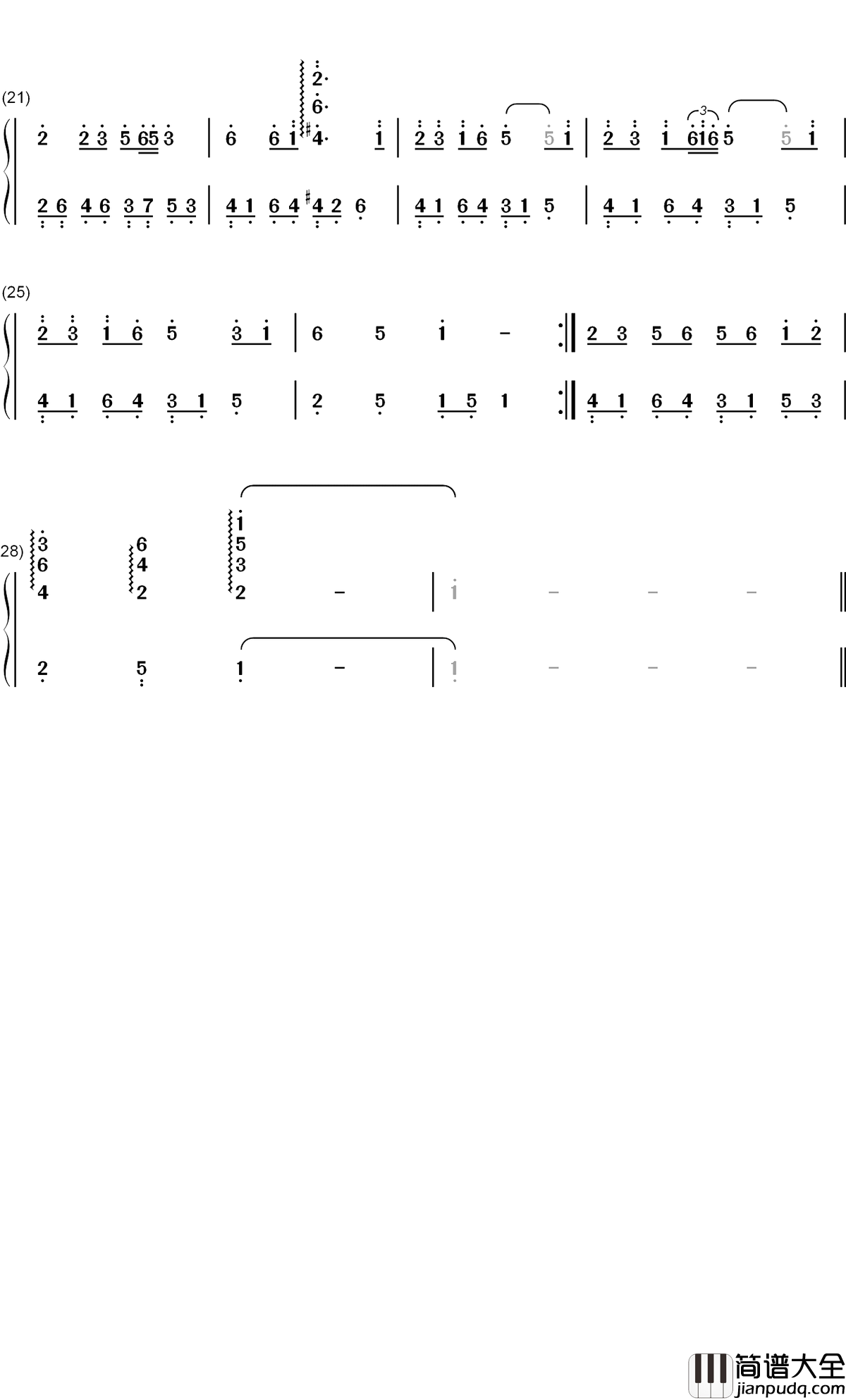 花涧钢琴简谱_数字双手_梁瑶