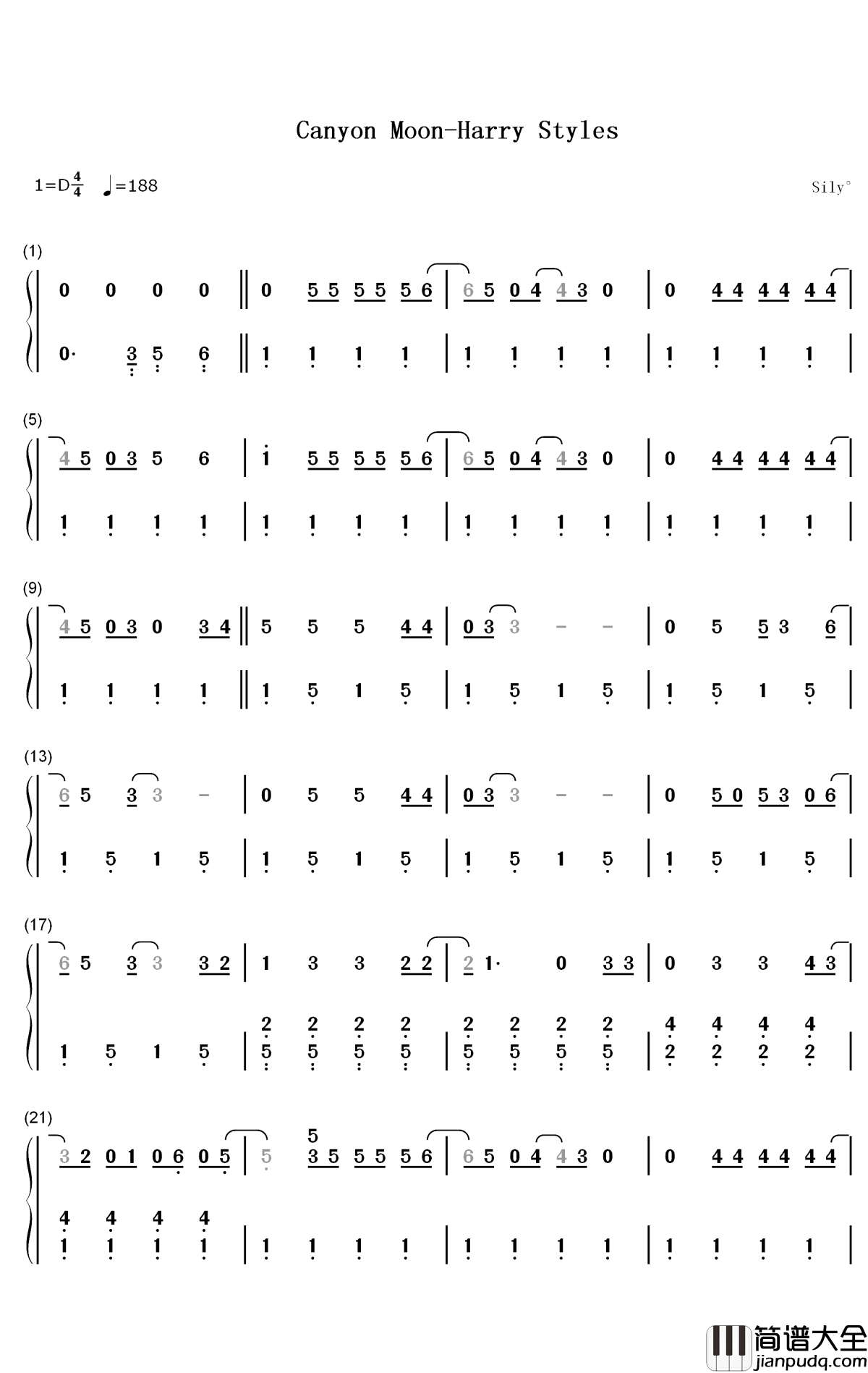 Canyon_Moon钢琴简谱_数字双手_Harry_Styles