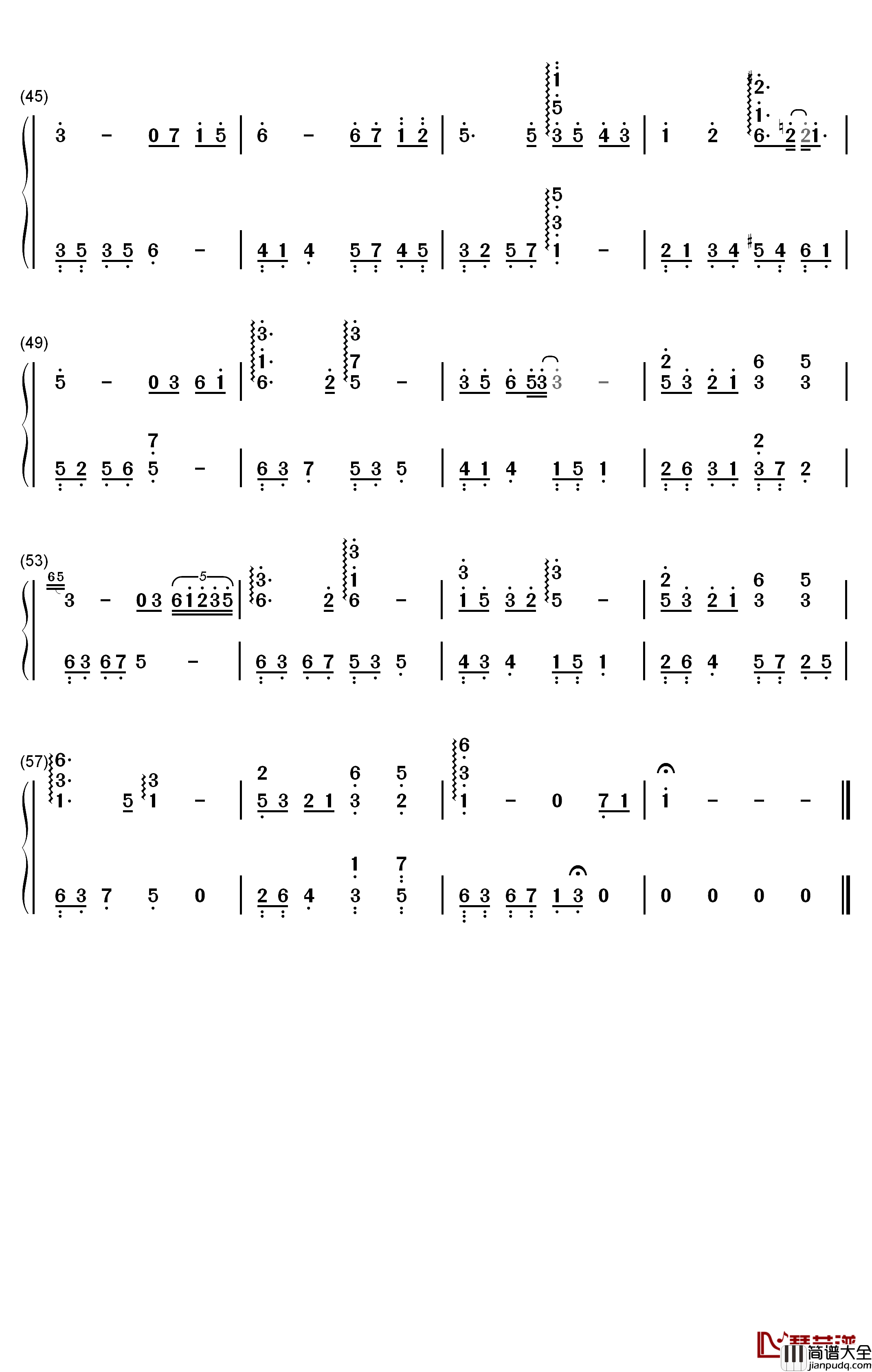 离川钢琴简谱_数字双手_MT1990