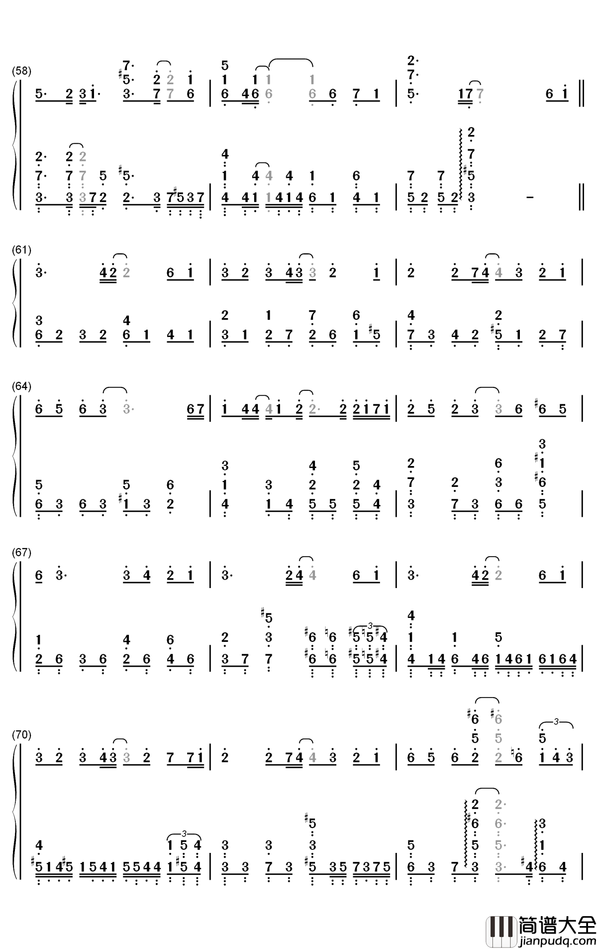 ナツノハナ钢琴简谱_数字双手_JUJU