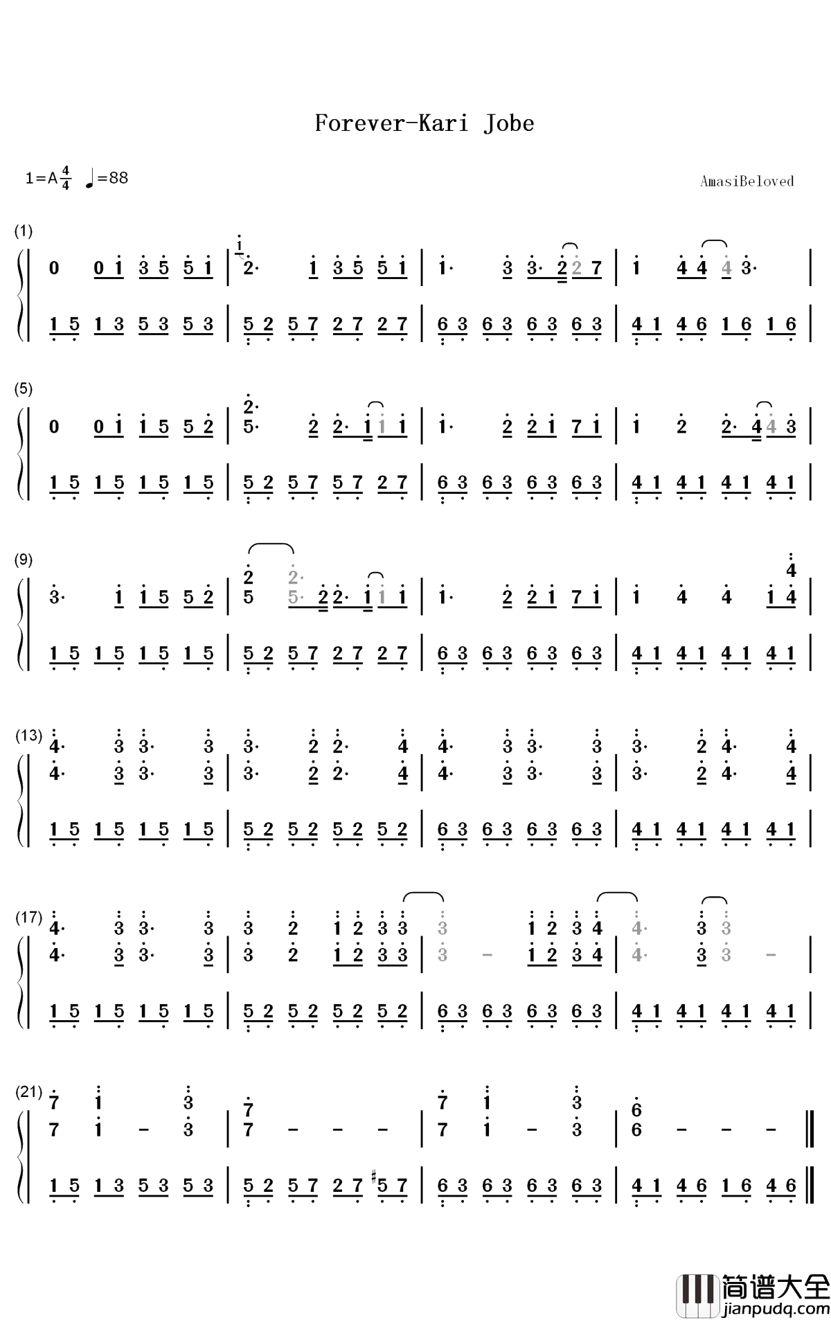 Forever钢琴简谱_数字双手_Kari_Jobe