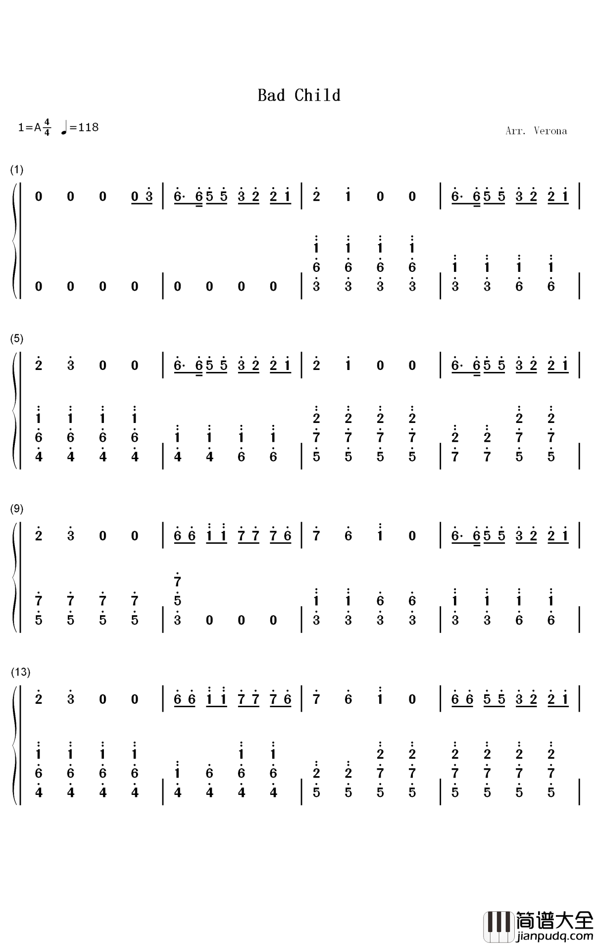 Bad_Child钢琴简谱_数字双手_Tones_and_I