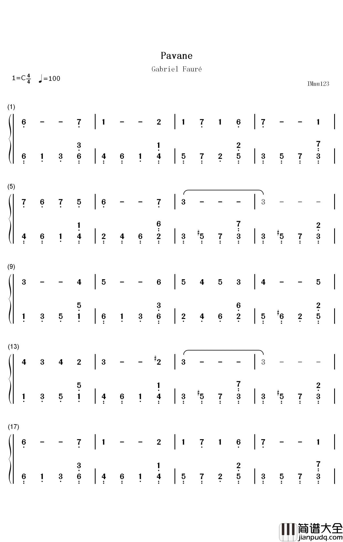 Pavane钢琴简谱_数字双手_Gabriel_Fauré