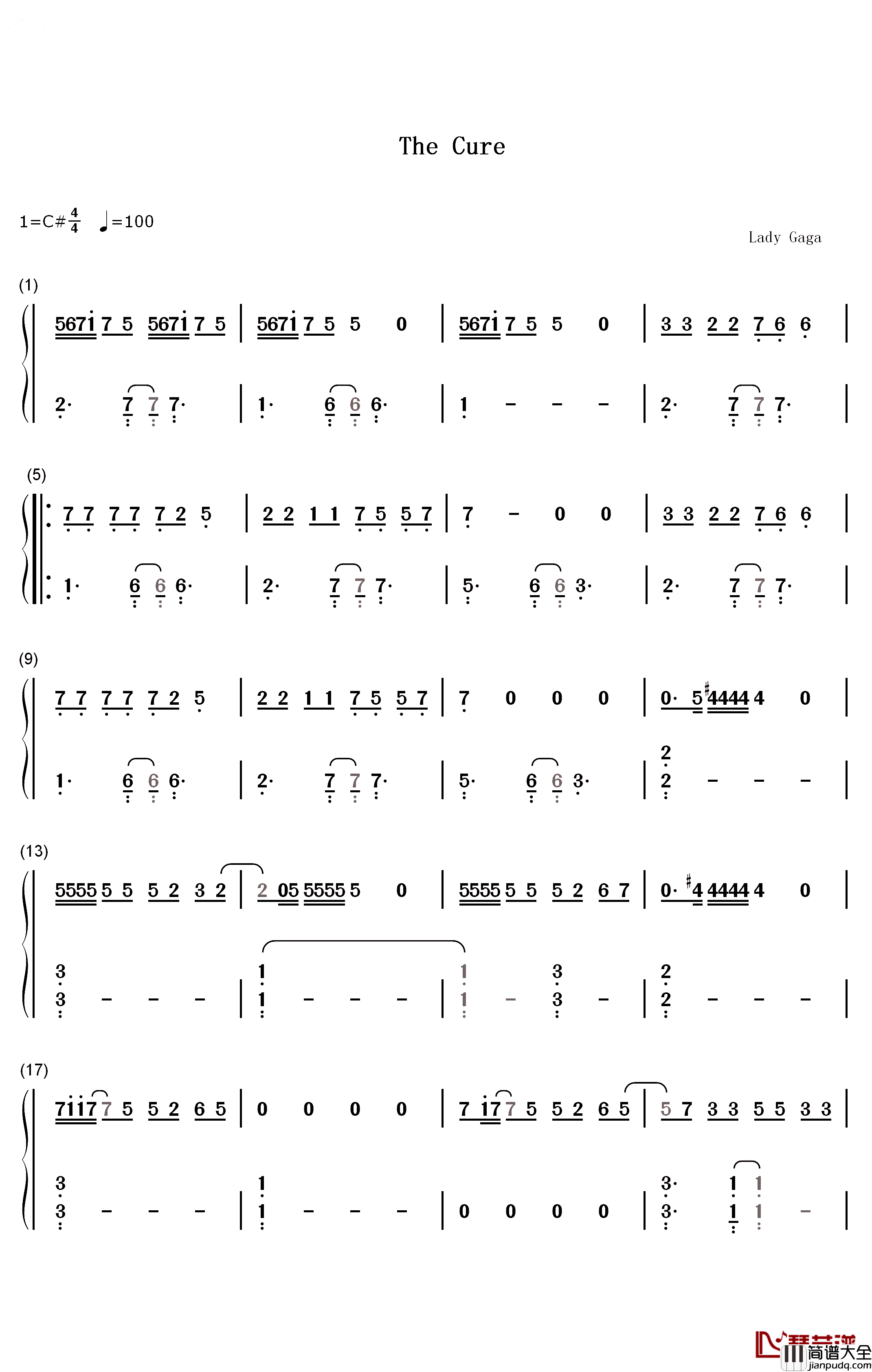 The_Cure钢琴简谱_数字双手_Lady_Gaga