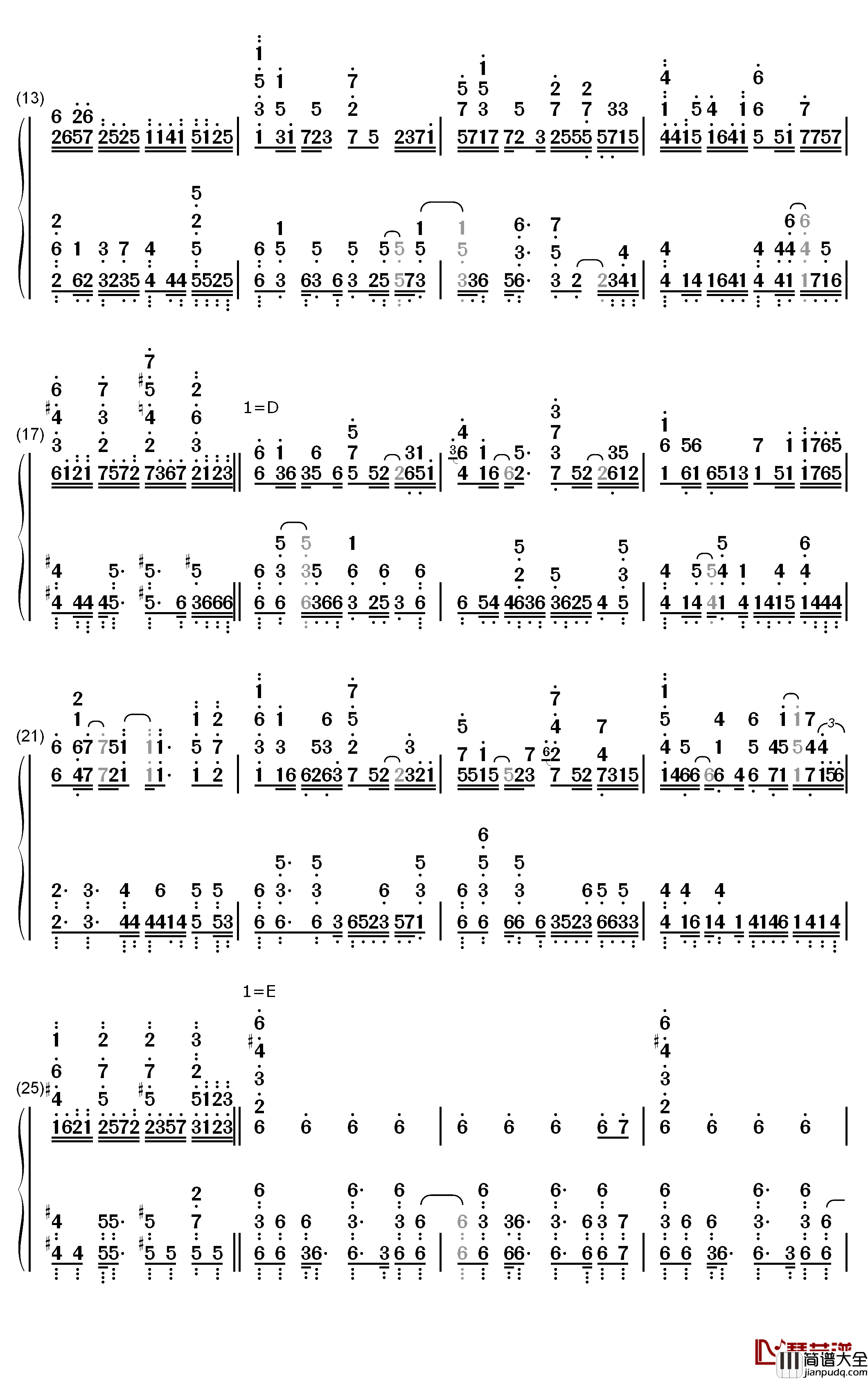 追击歼灭战钢琴简谱_数字双手_