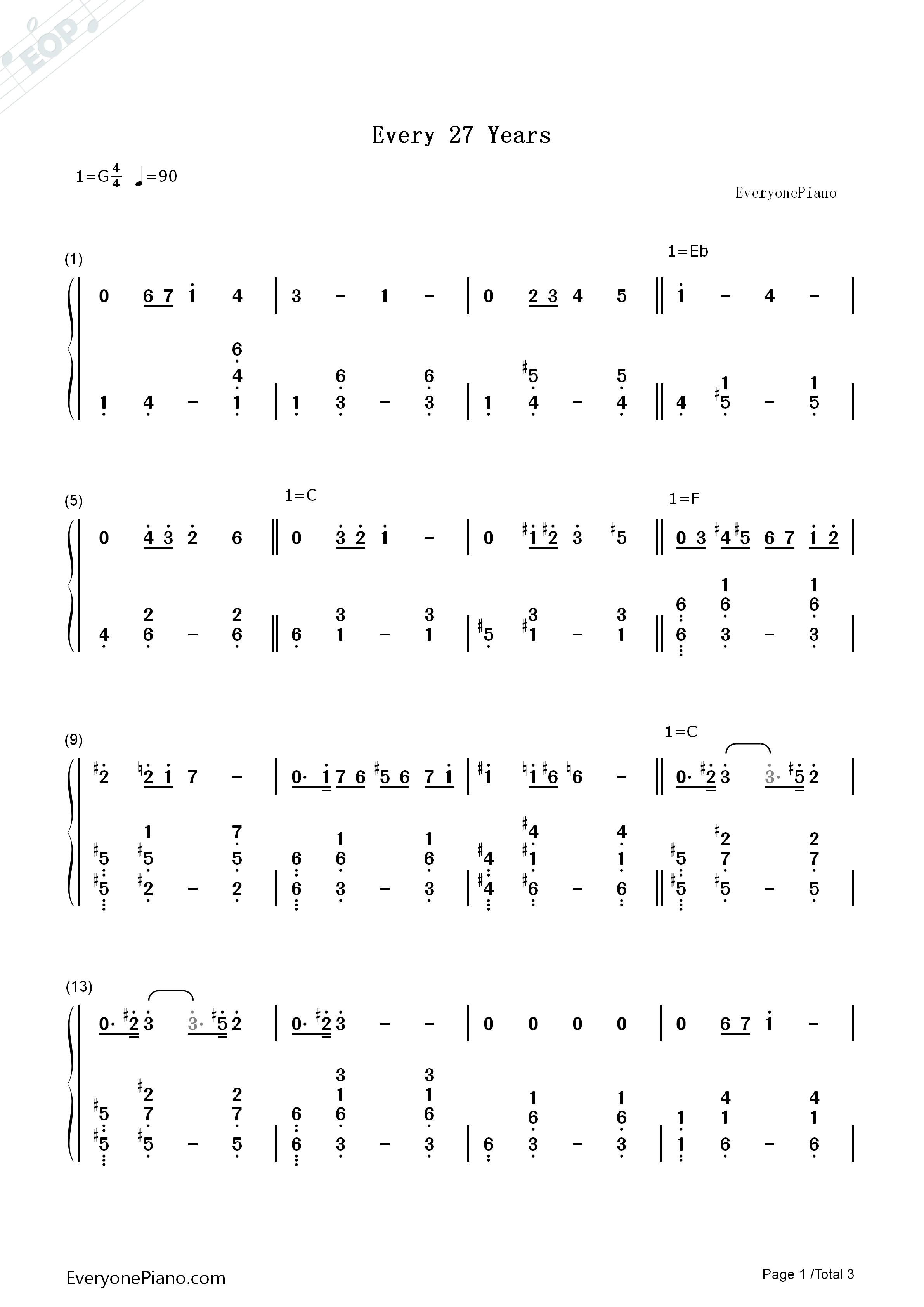 Every_27_Years钢琴简谱_Benjamin_Wallfisch演唱