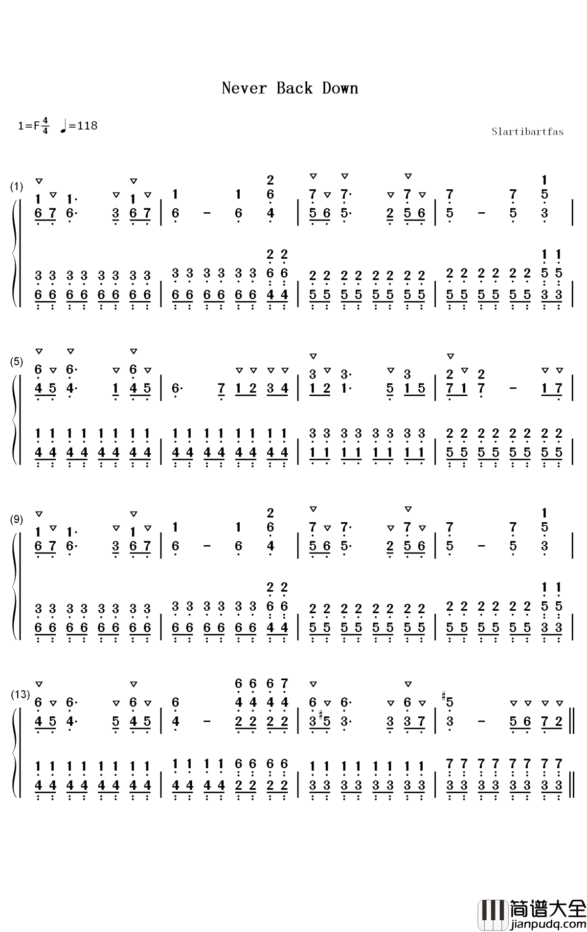 Never_Back_Down钢琴简谱_数字双手_Two_Steps_From_Hell