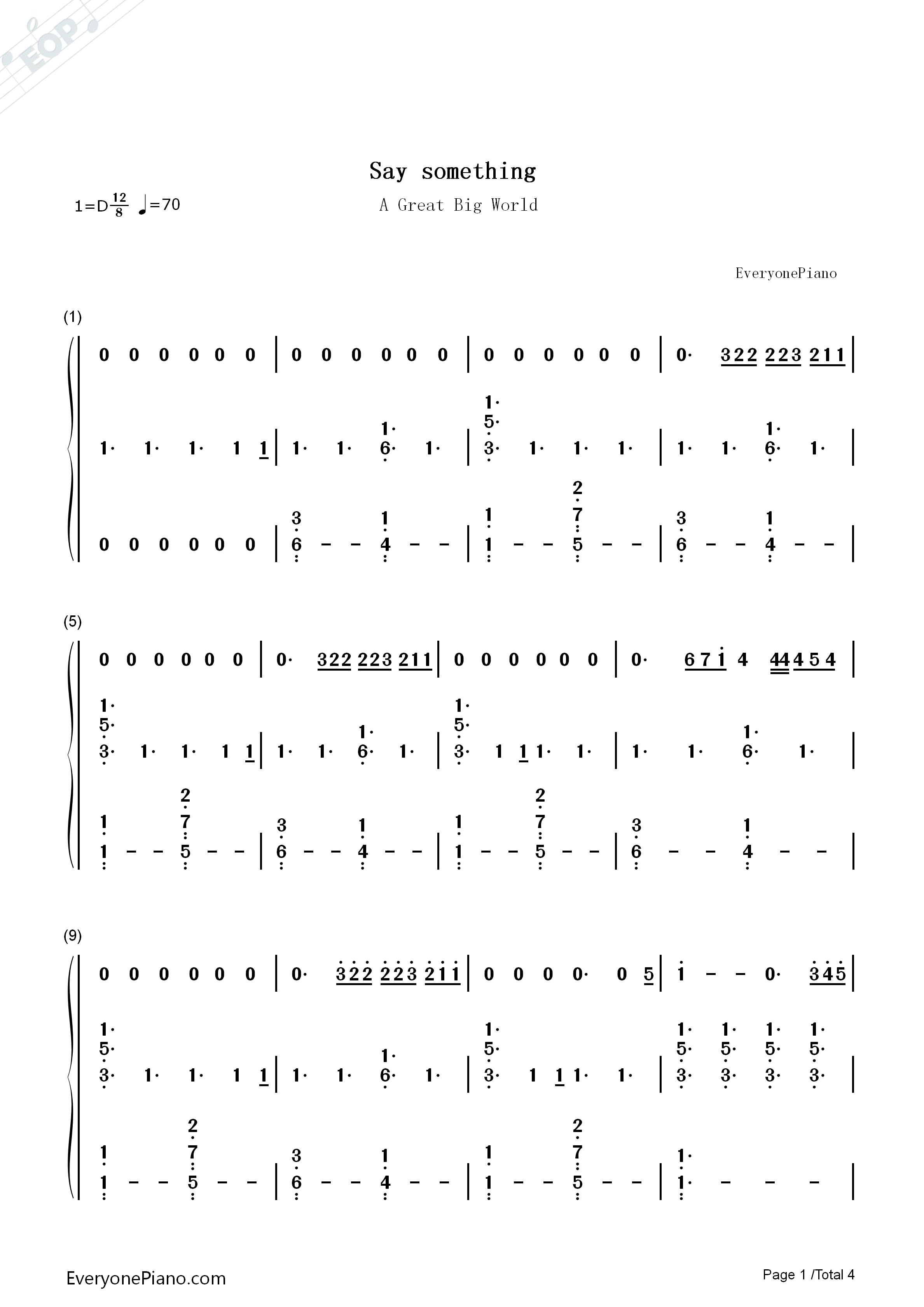 Say_Something完整版钢琴简谱_A_Great_Big_World__Christina_Aguilera演唱