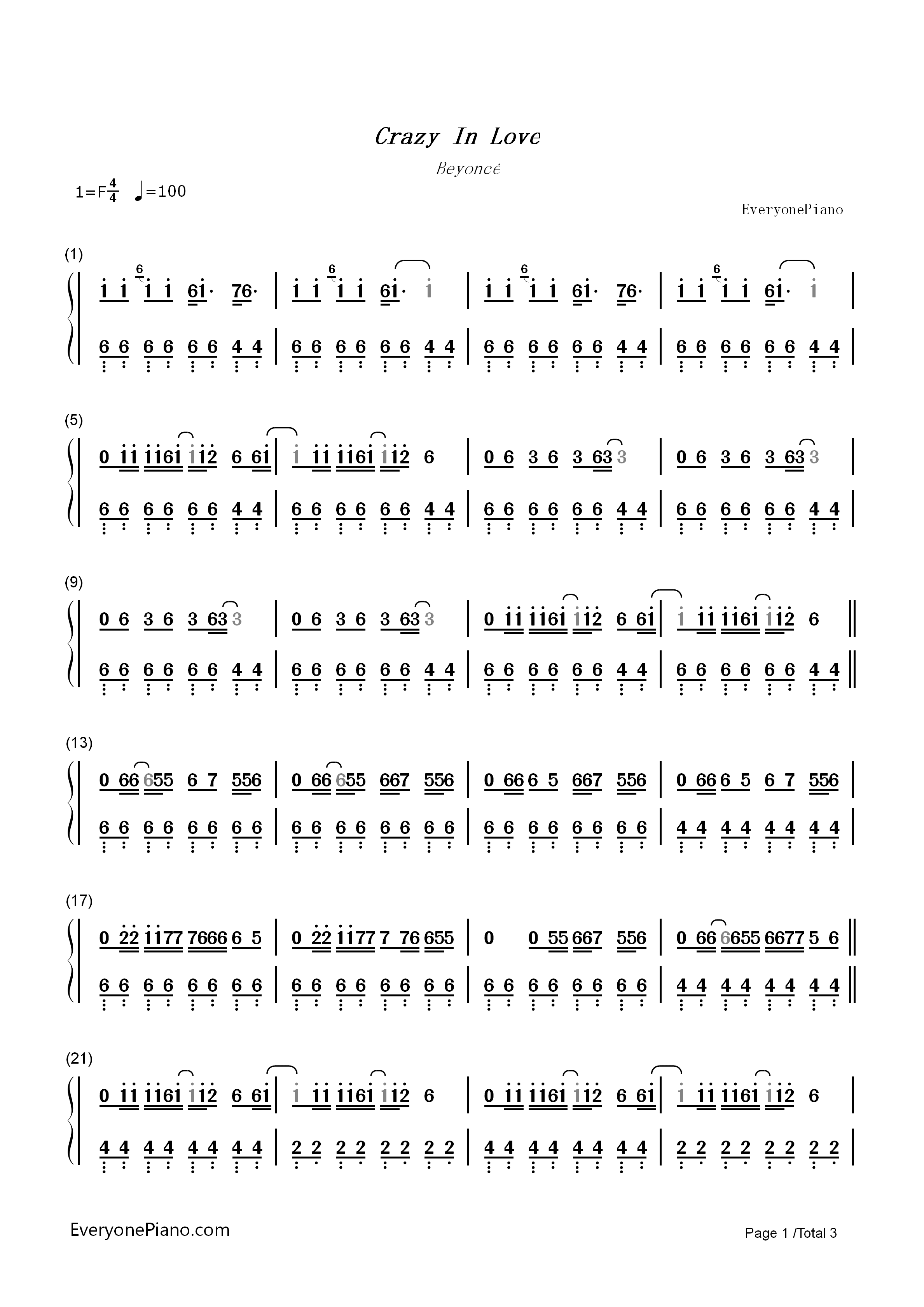 Crazy_in_Love钢琴简谱_Beyoncé演唱