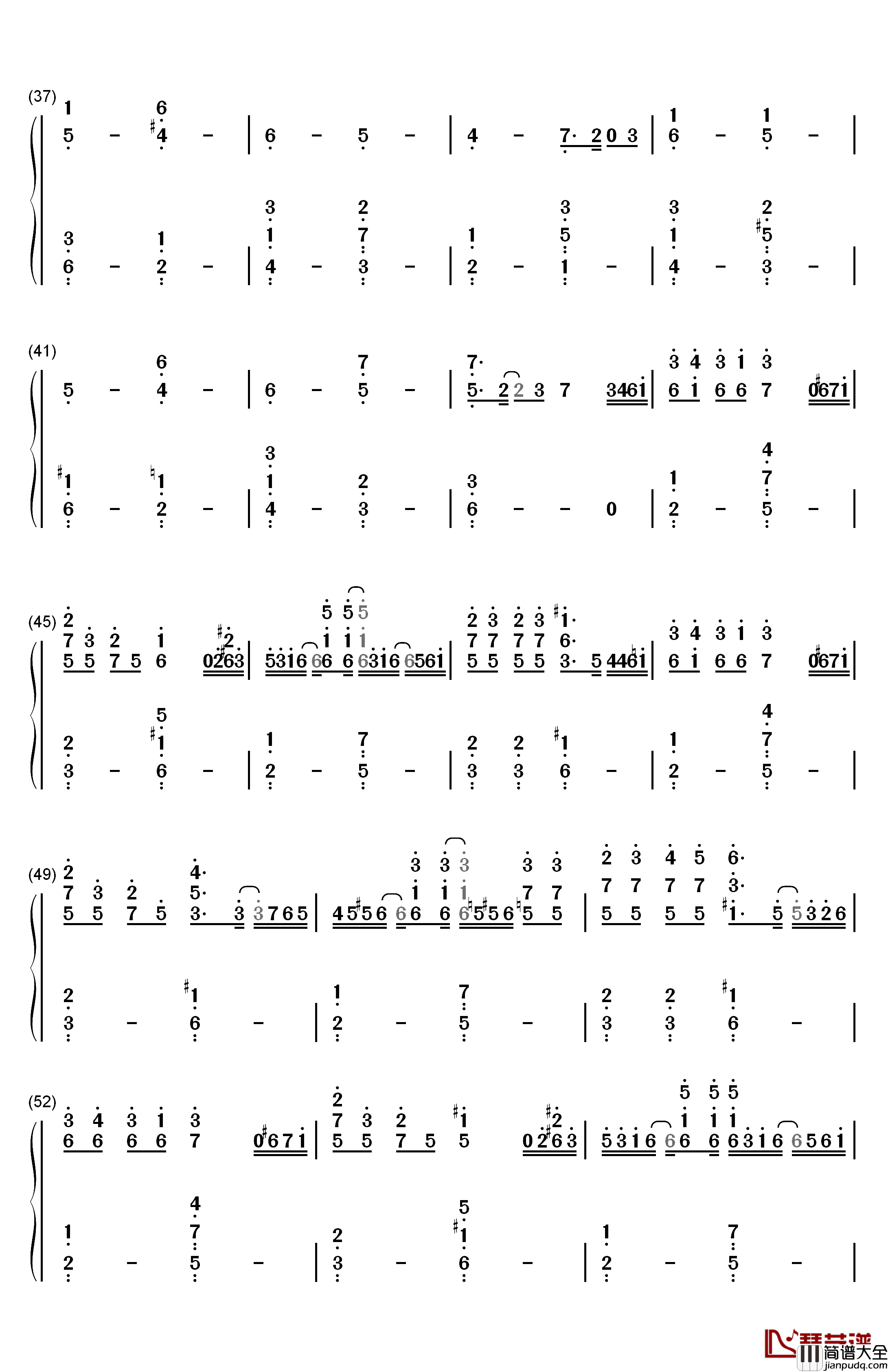 点星钢琴简谱_数字双手_MT1990