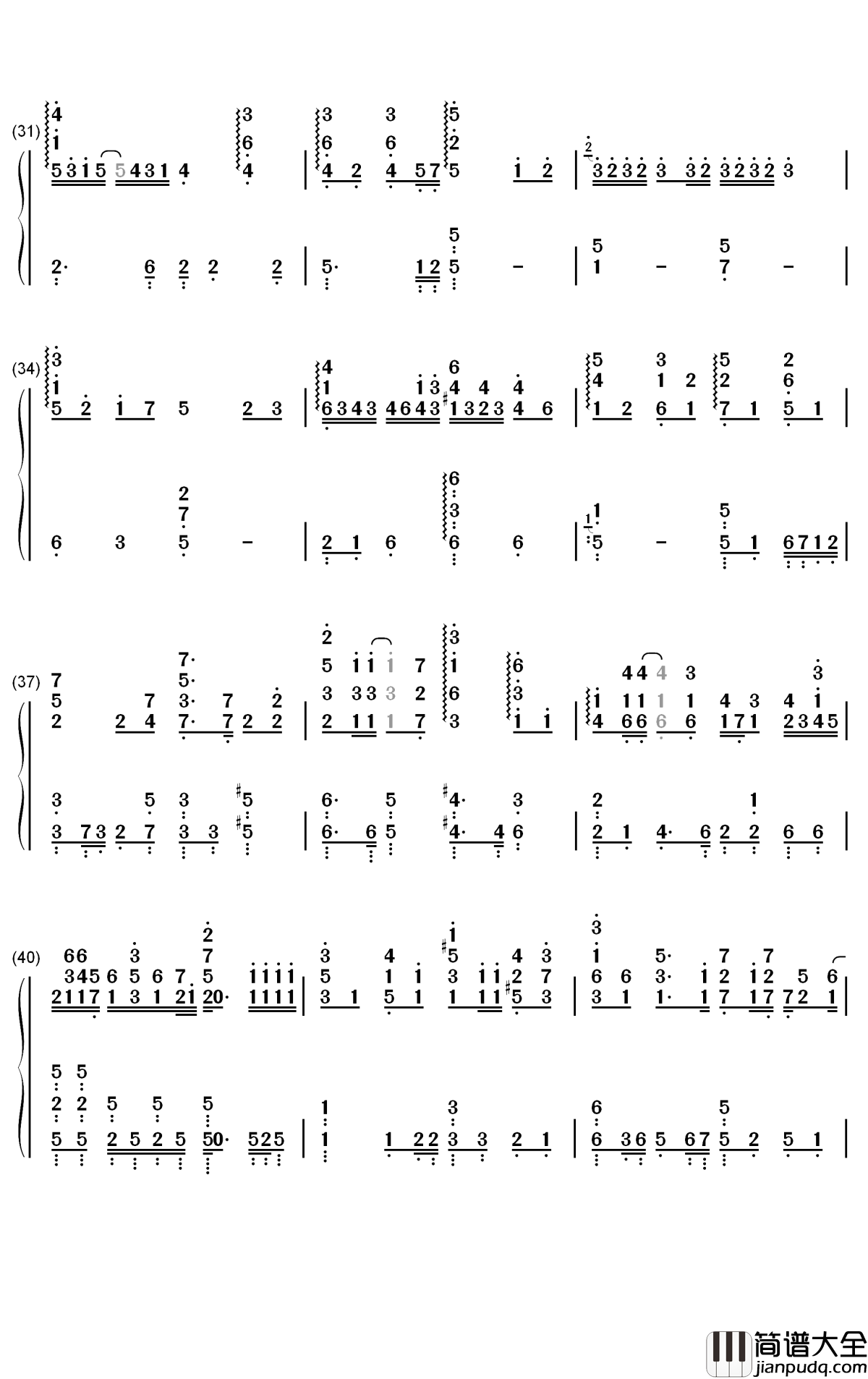 后来遇见他钢琴简谱_数字双手_胡66
