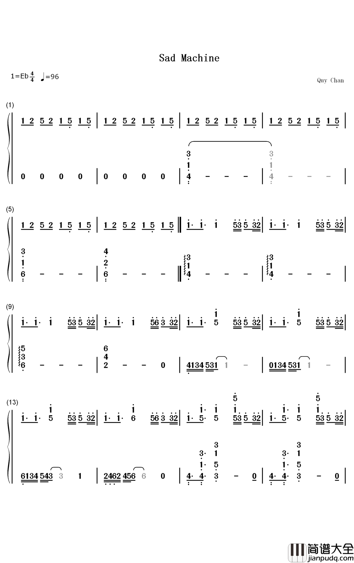 Sad_Machine简谱_Porter_Robinson歌曲_数字双手曲谱