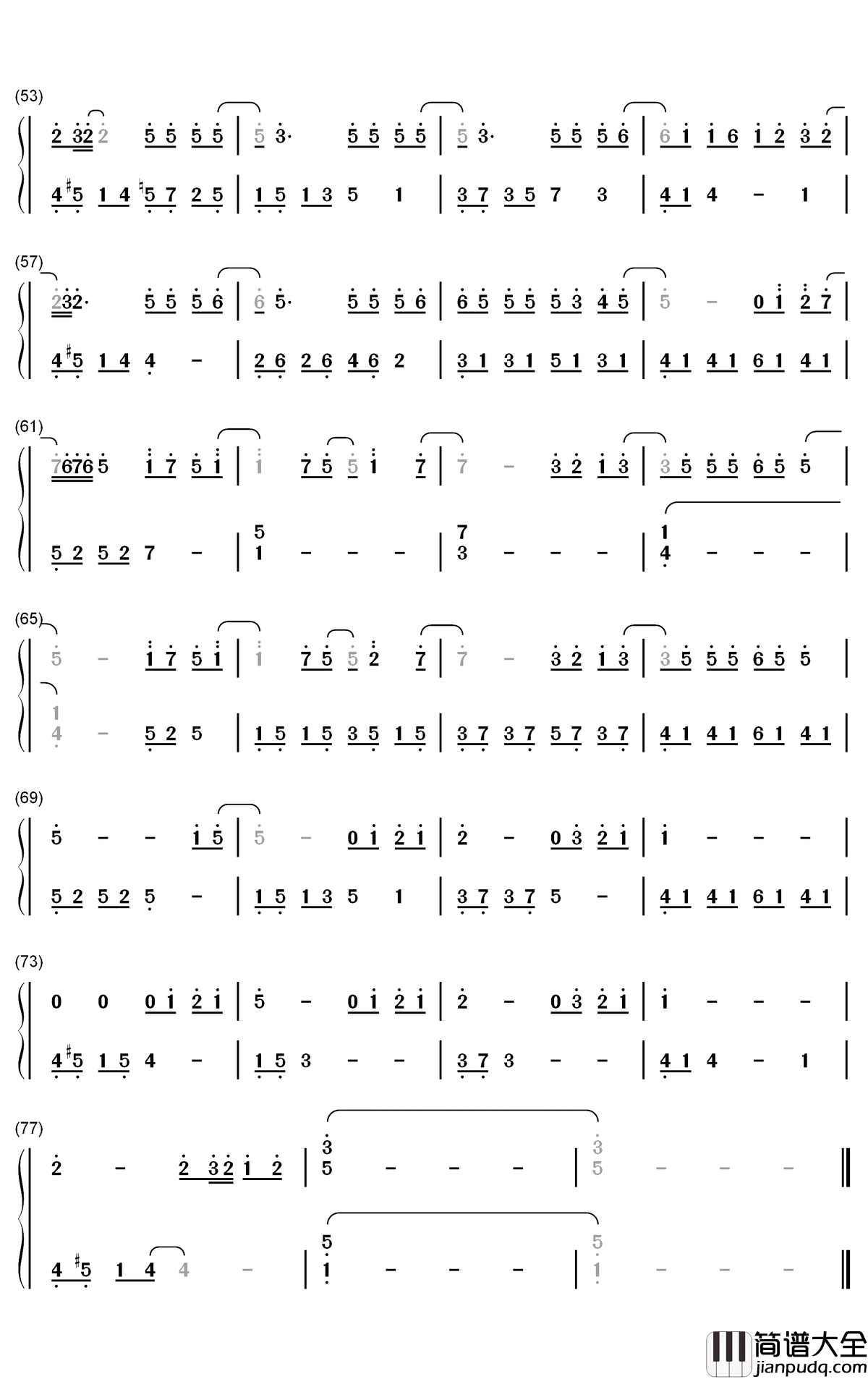 轻吻钢琴简谱_数字双手_苏醒