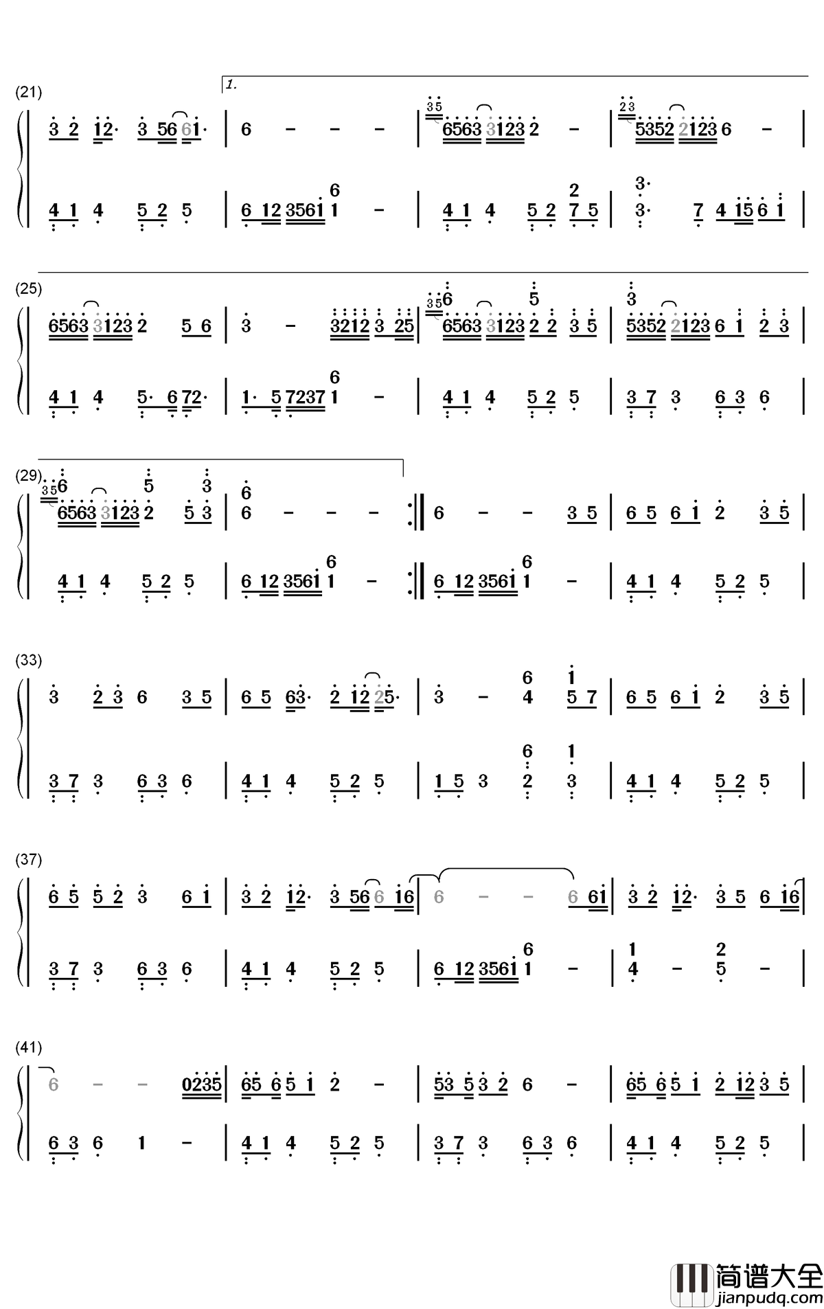 半生钢琴简谱_数字双手_阿悠悠