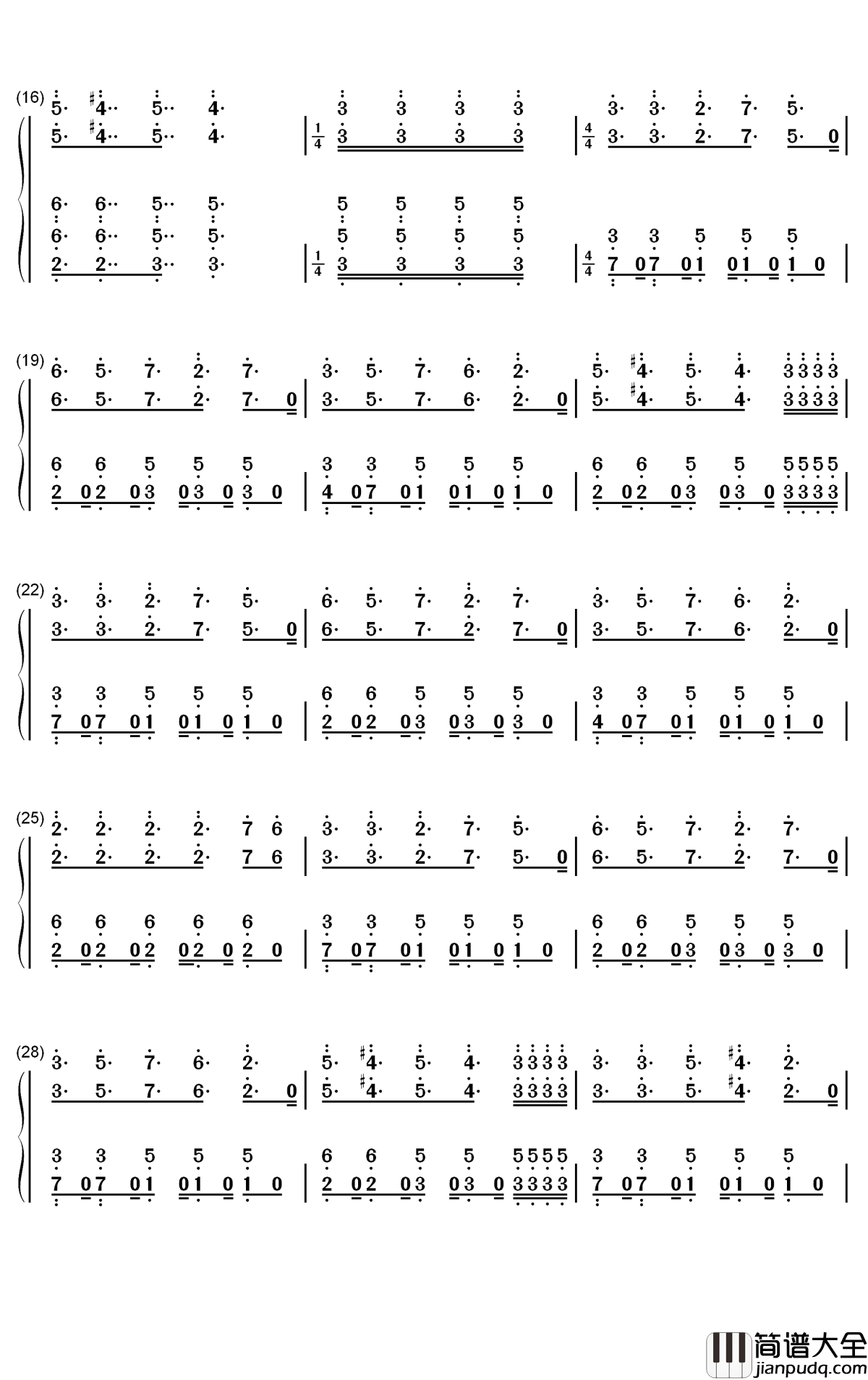 Higher钢琴简谱_数字双手_Tobu