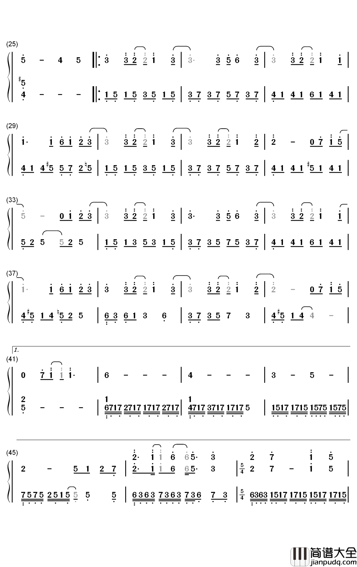 皆可钢琴简谱_数字双手_田馥甄