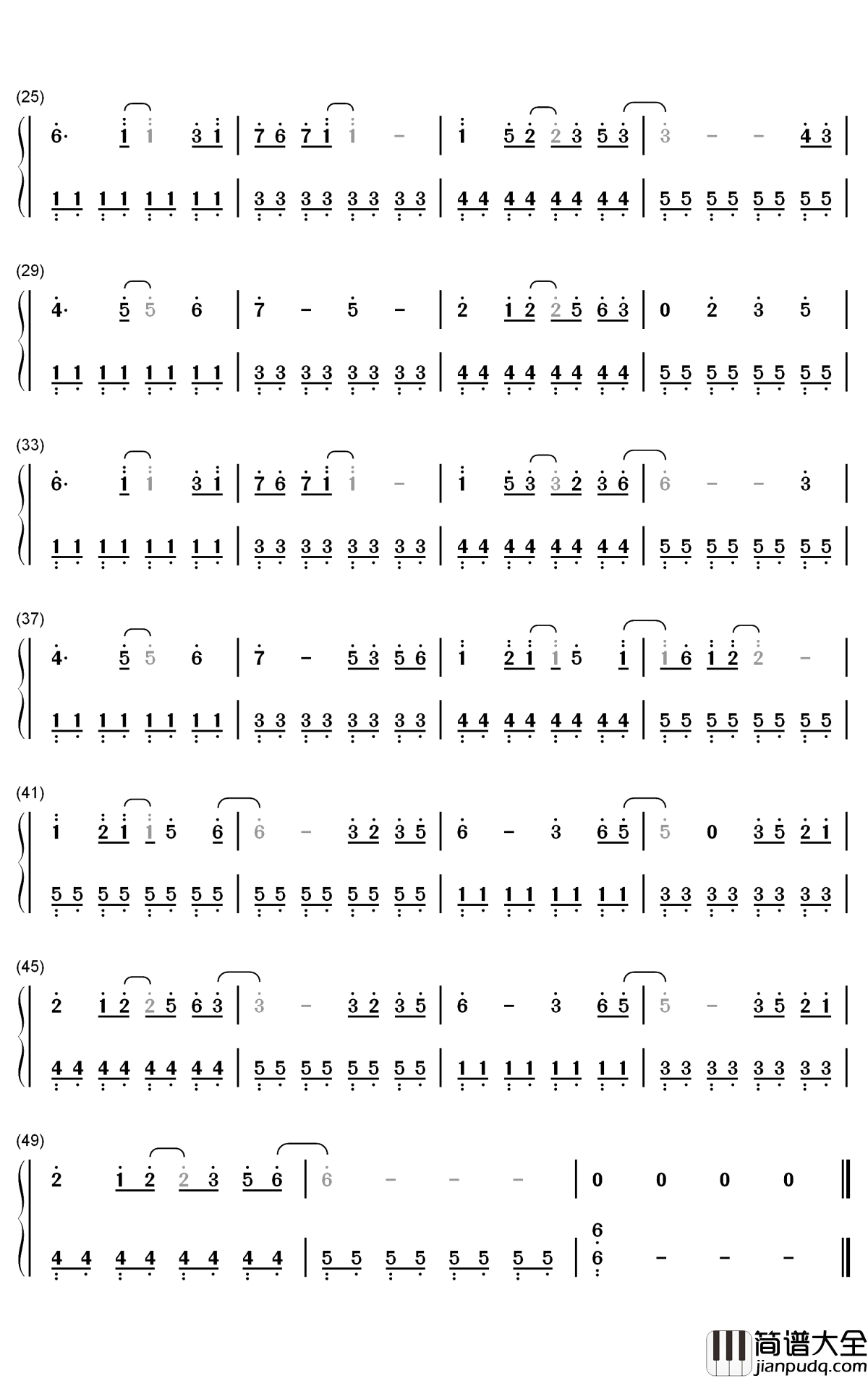 万古生香钢琴简谱_数字双手_洛天依