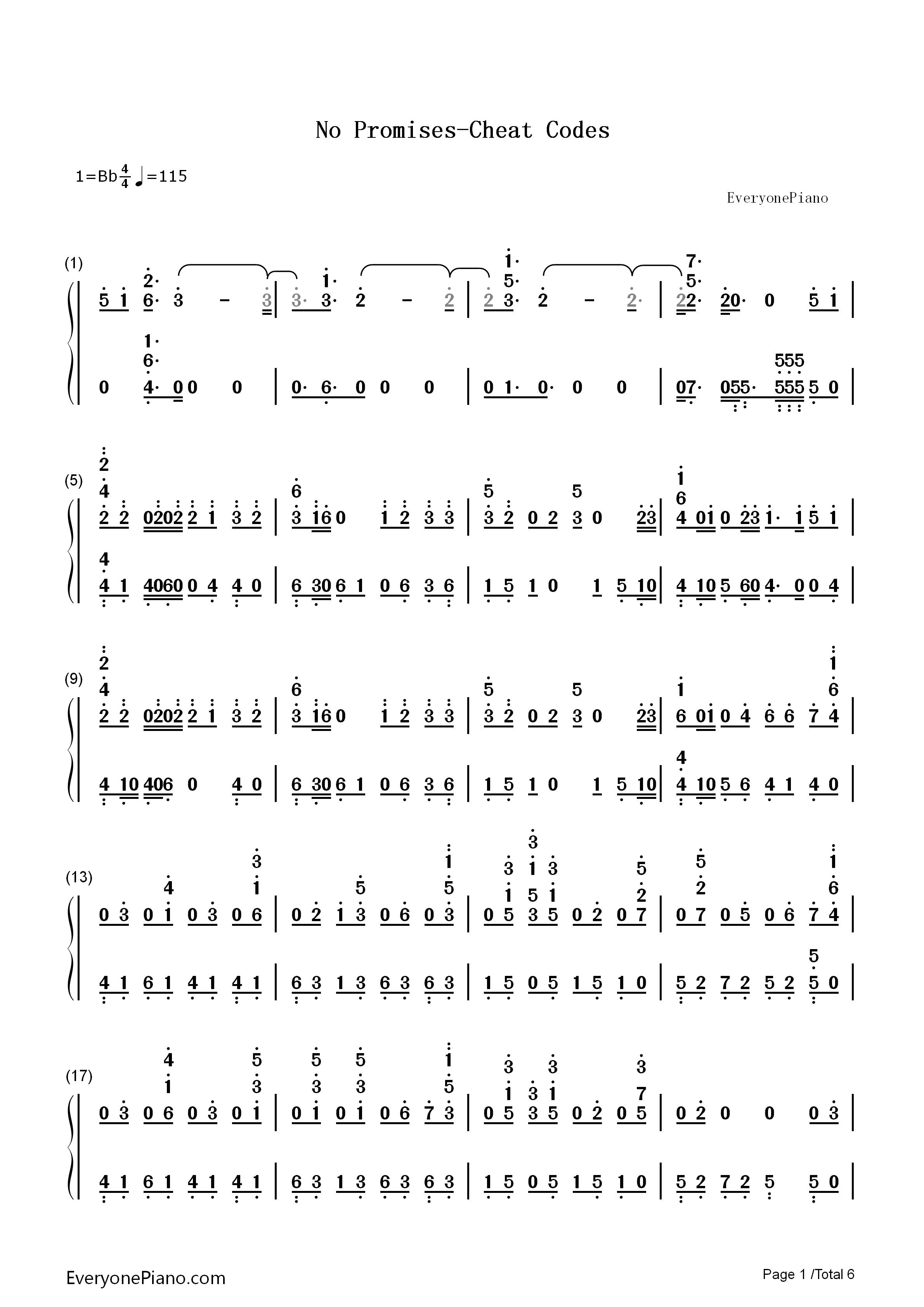 No_Promises钢琴简谱_Cheat_Codes演唱