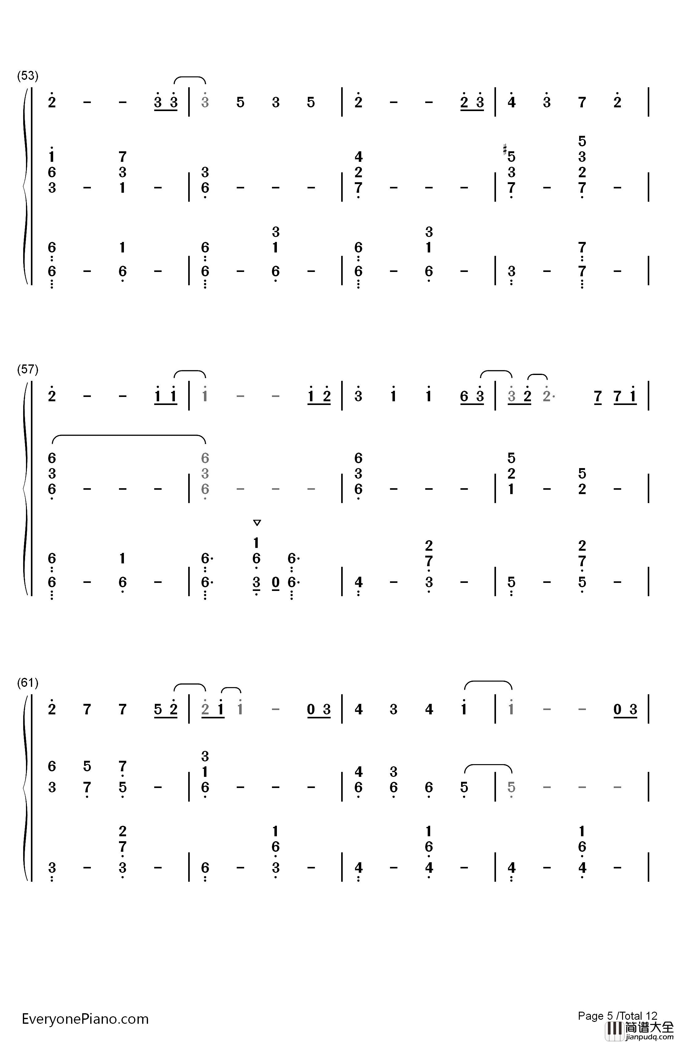 慢慢走钢琴简谱_数字双手_许魏洲