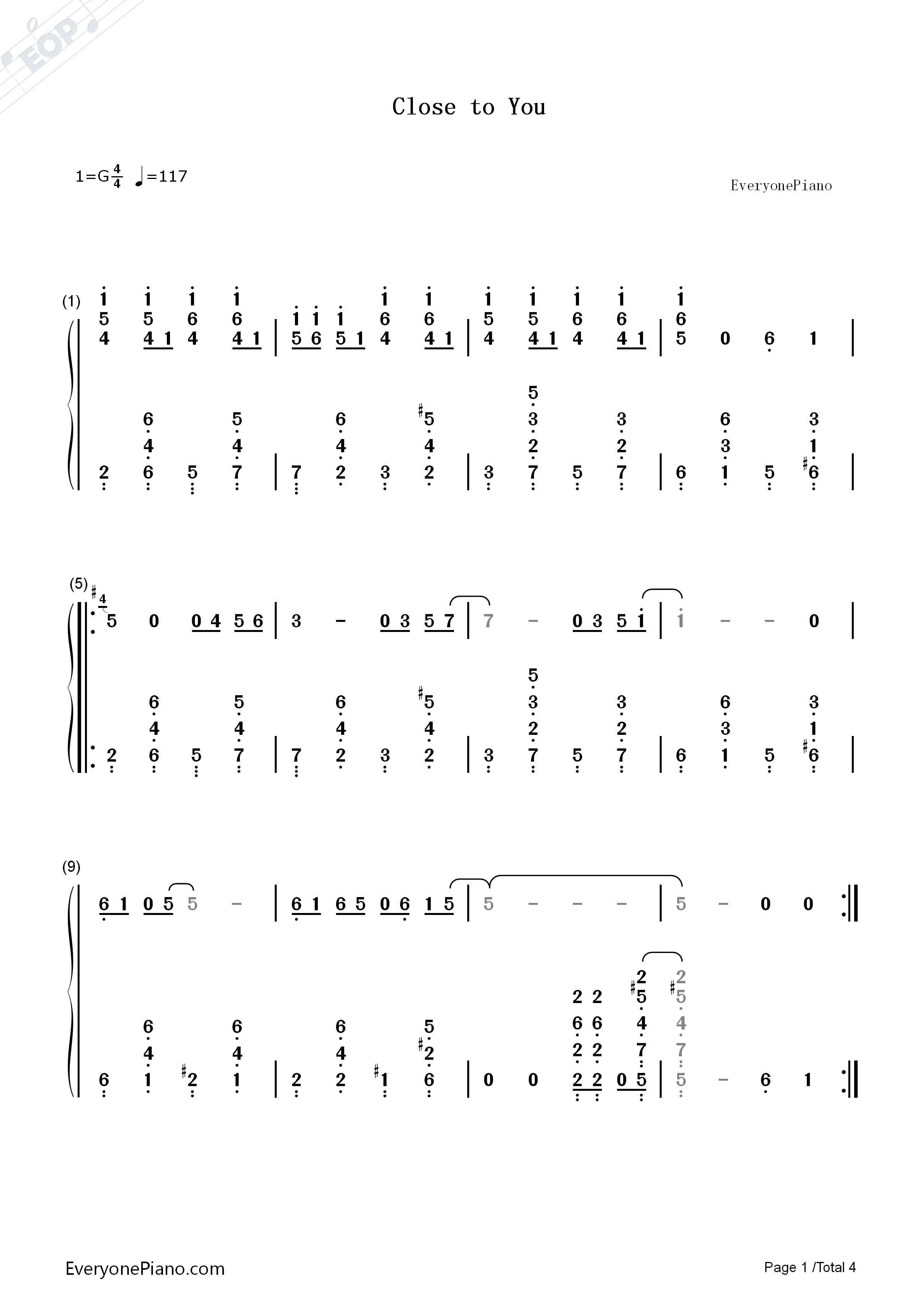 Close_To_You钢琴简谱_朋特乐队__The_Carpenters演唱
