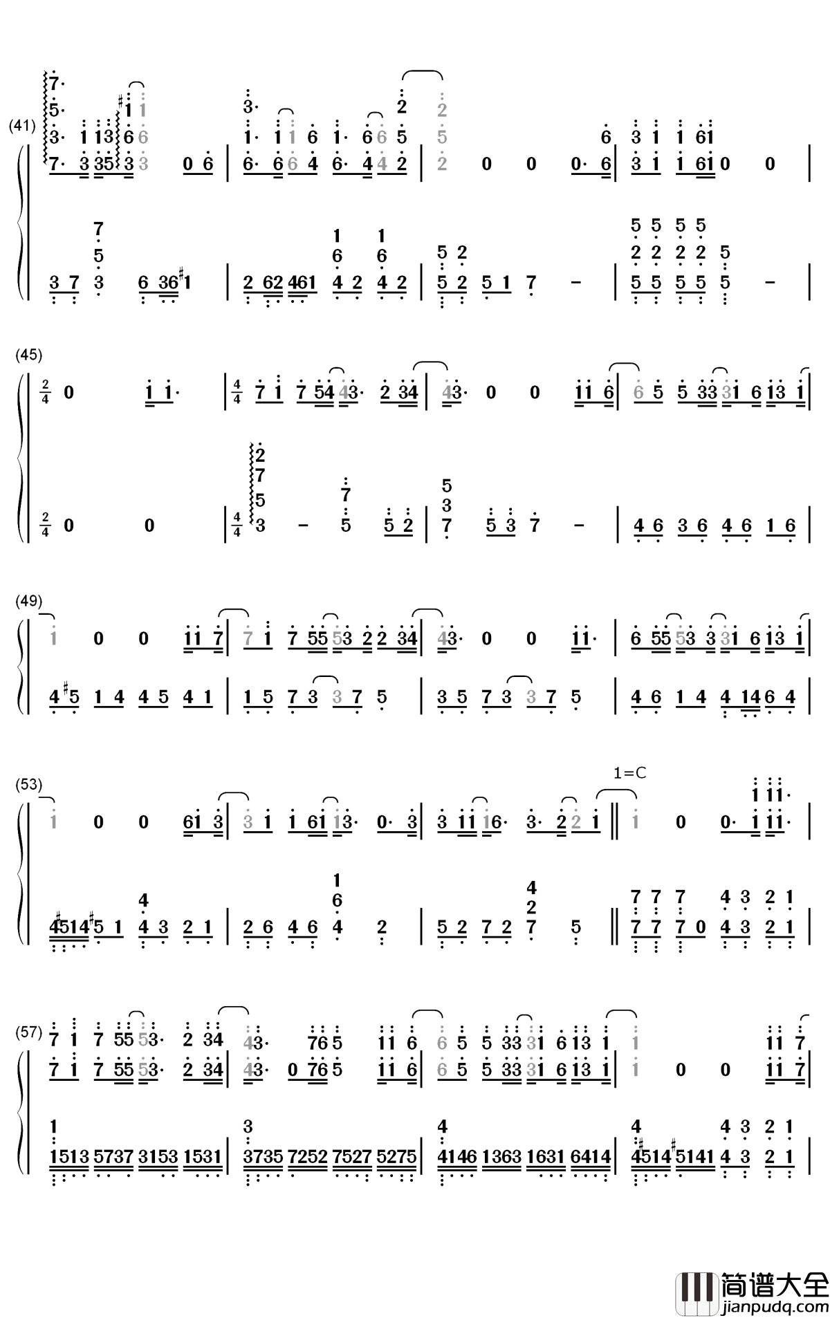 天外来物钢琴简谱_数字双手_薛之谦