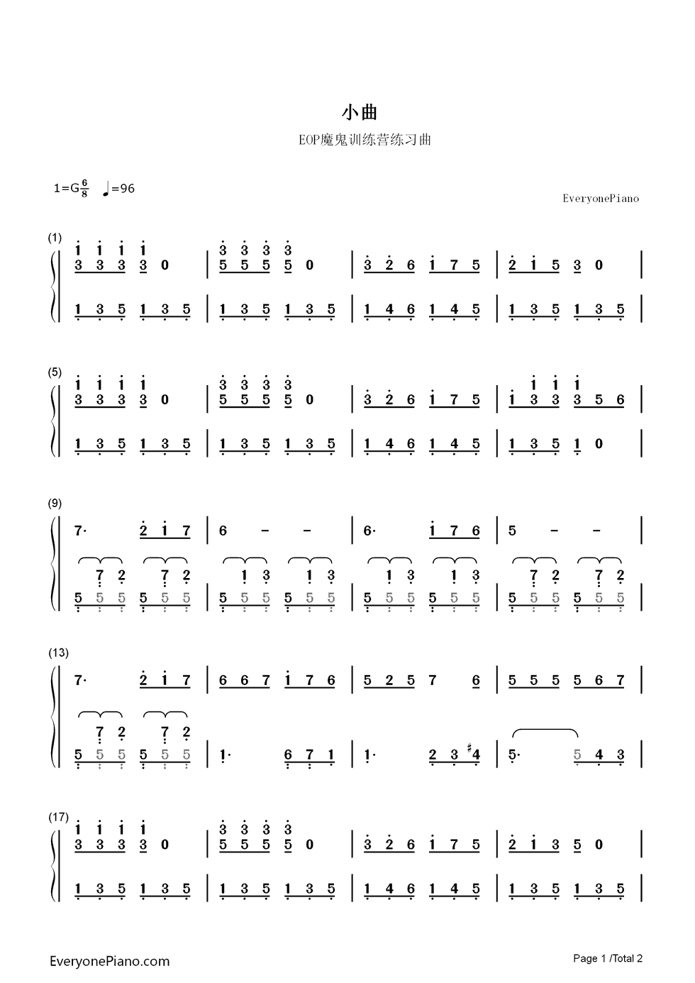 小曲钢琴简谱_数字双手_拜厄