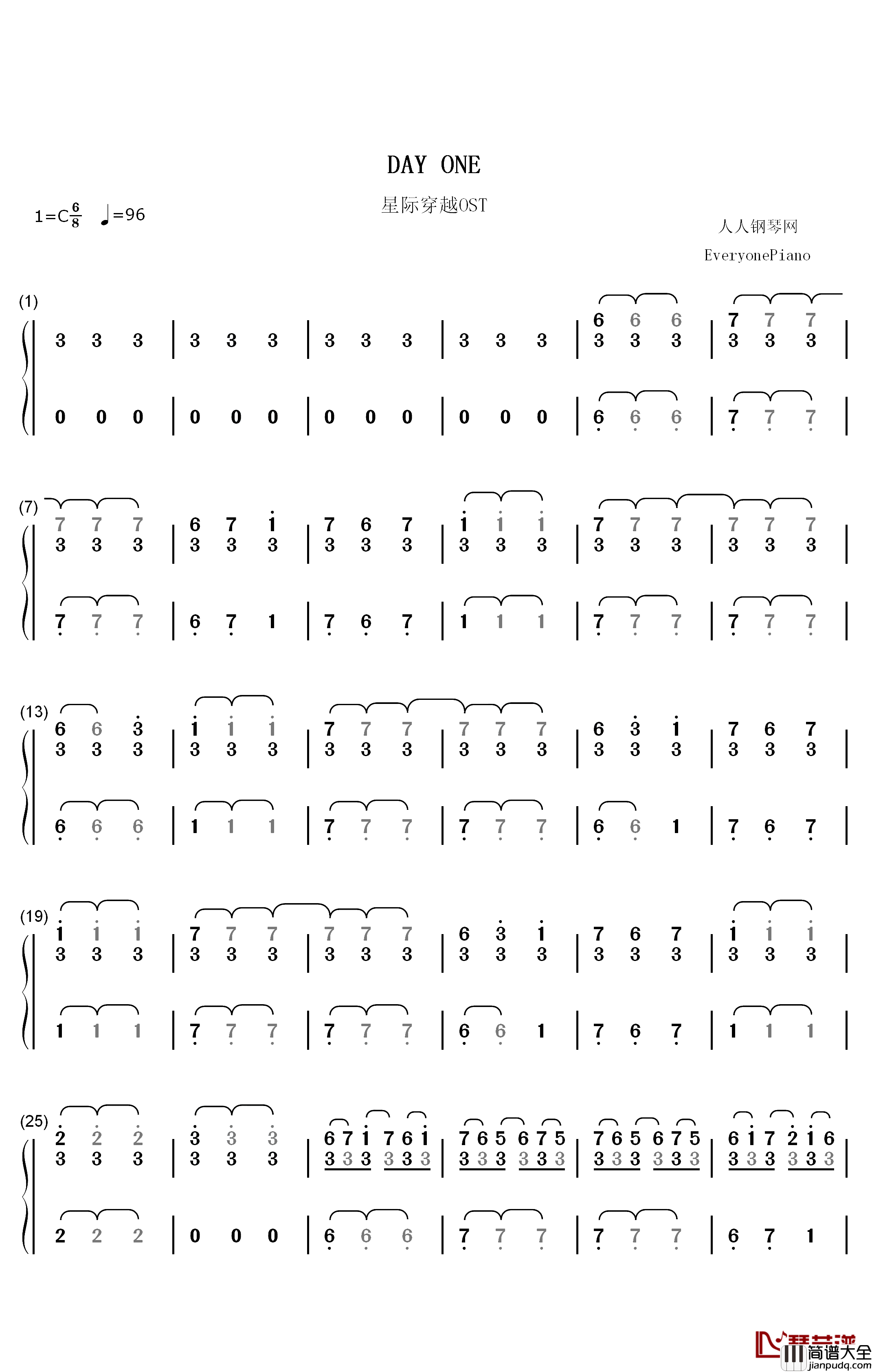 Day_One钢琴简谱_数字双手_Hans_Zimmer