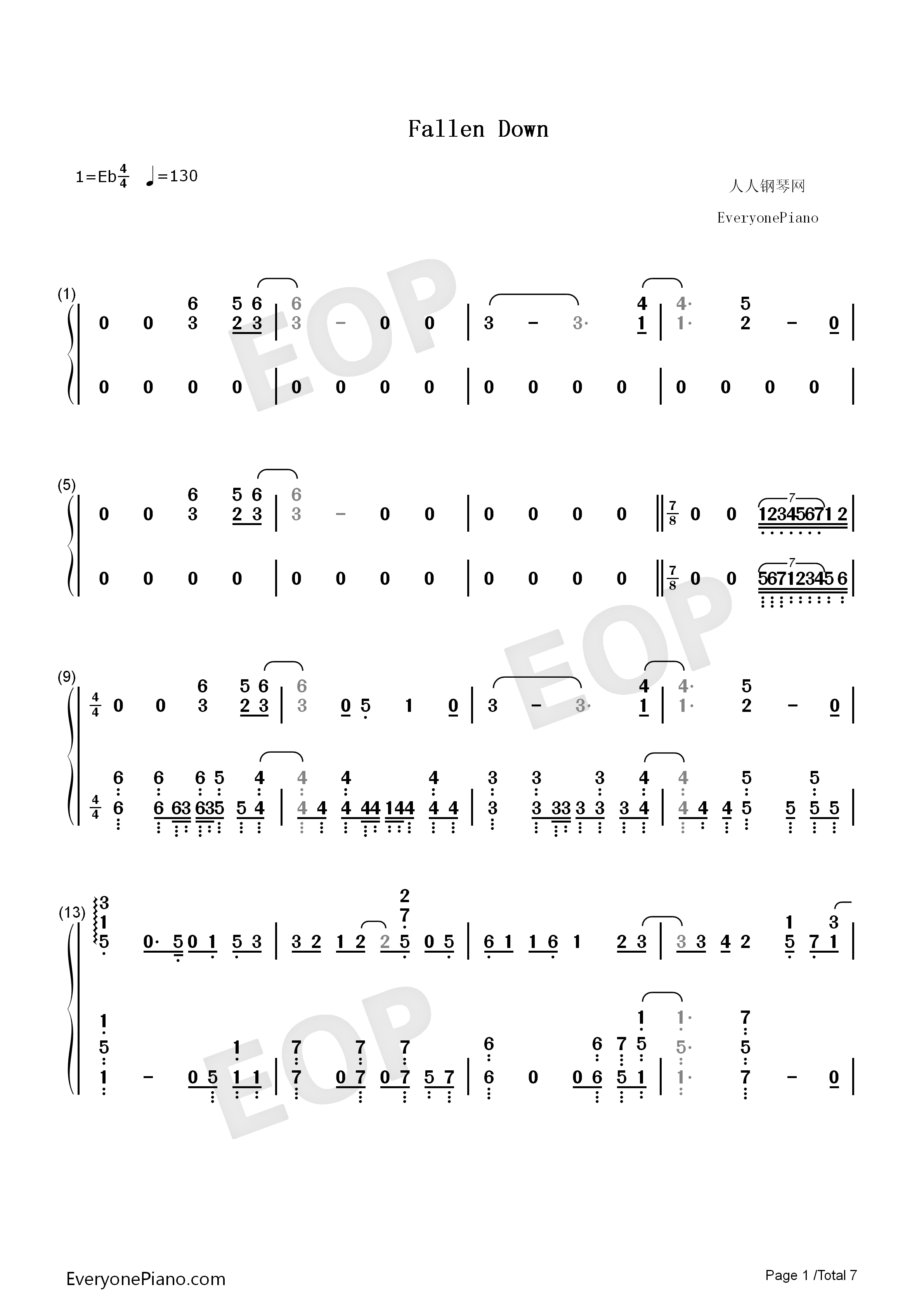 fallen_down钢琴简谱_イカロス(早见沙织)演唱