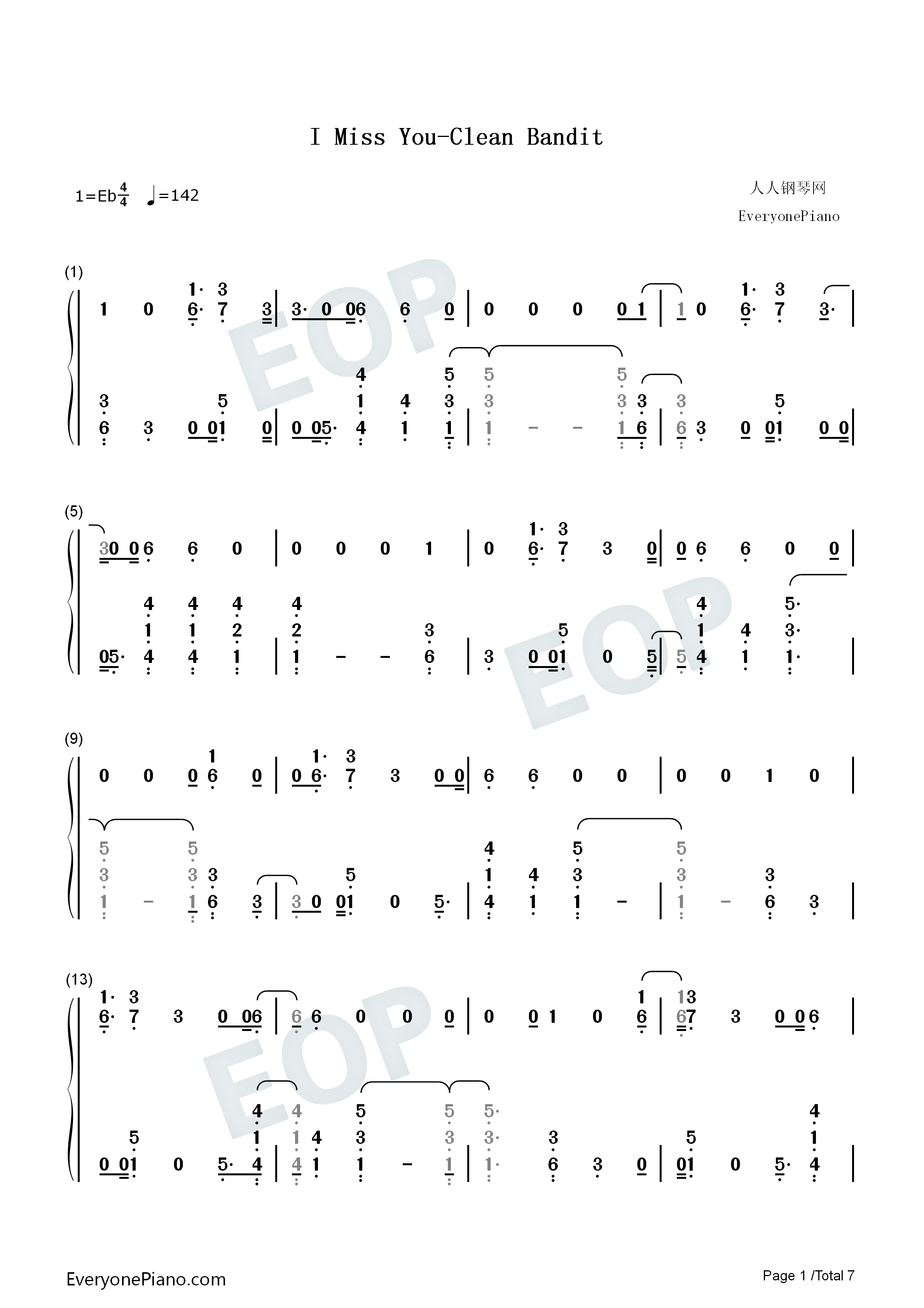 I_Miss_You钢琴简谱_Clean_Bandit演唱
