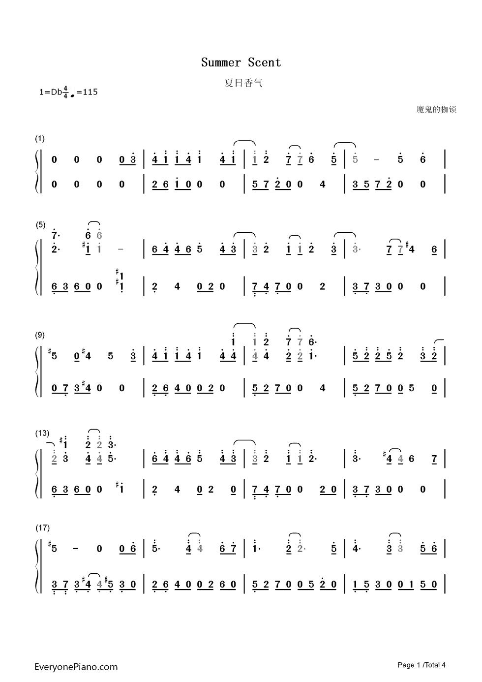 _夏日香气_主题曲钢琴简谱_郑仁浩演唱