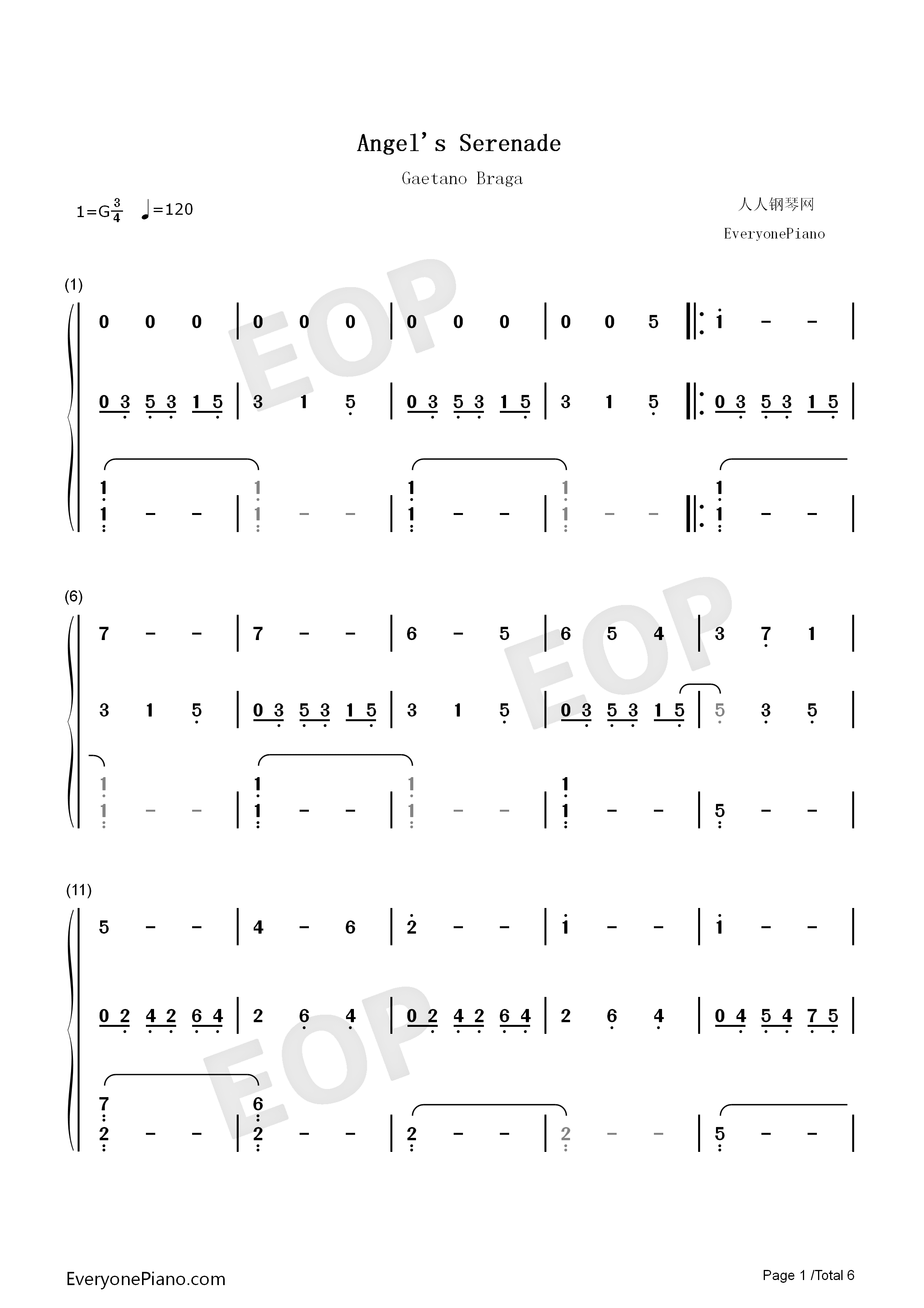Angels_Serenade钢琴简谱_Gaetano_Braga演唱
