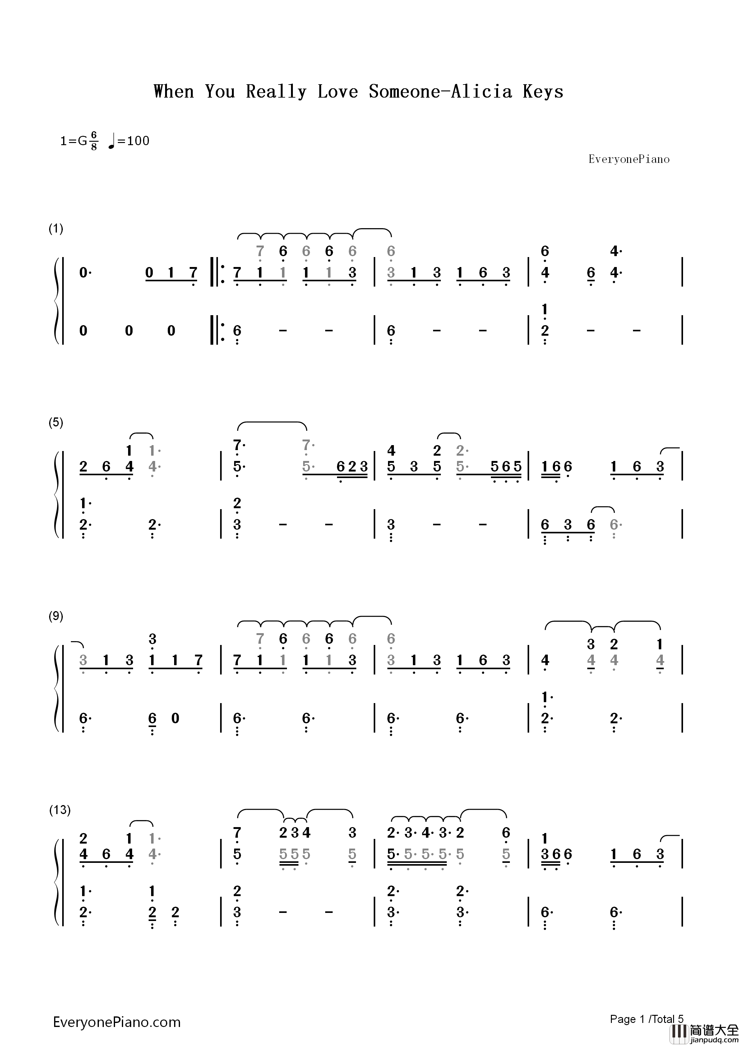 When_You_Really_Love_Someone钢琴简谱_Alicia_Keys演唱