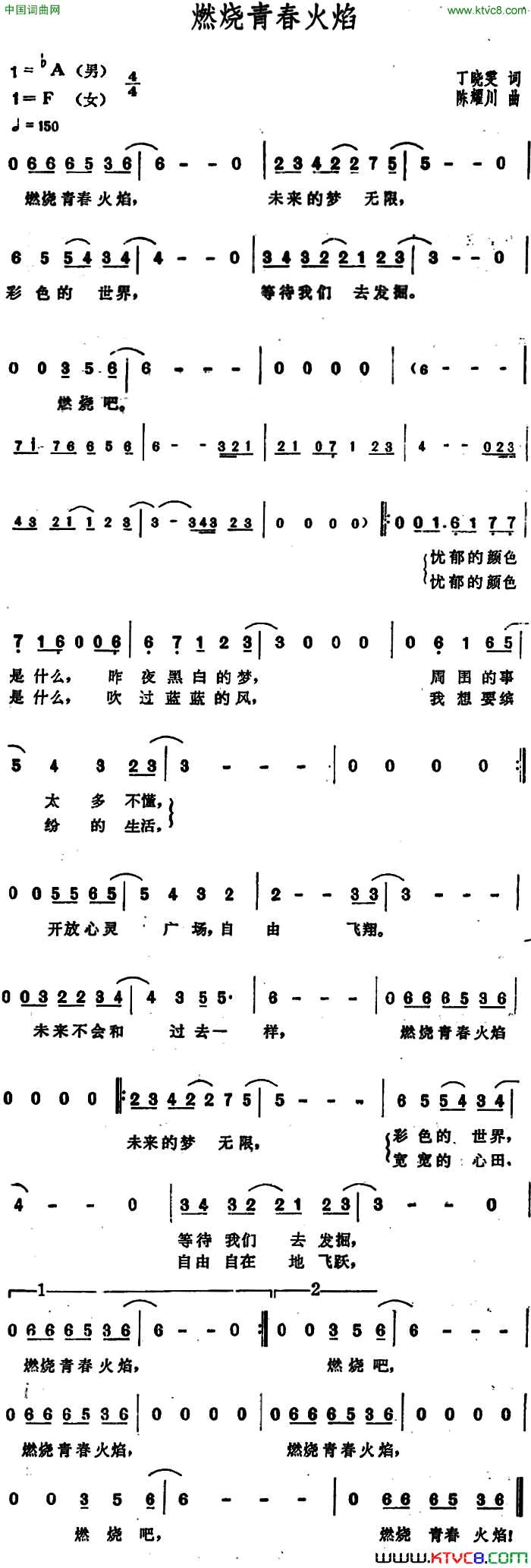 燃烧青春火焰简谱