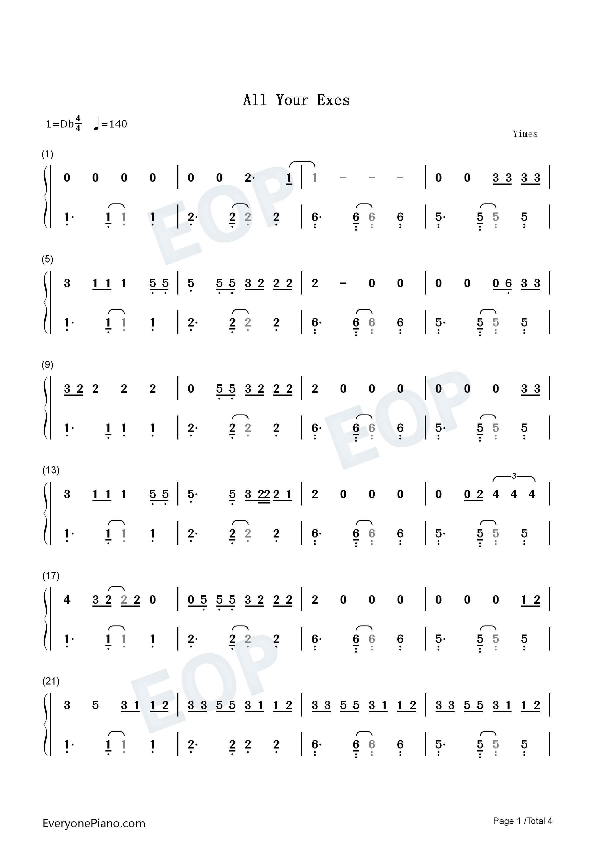 All_Your_Exes钢琴简谱_Julia_Michaels演唱