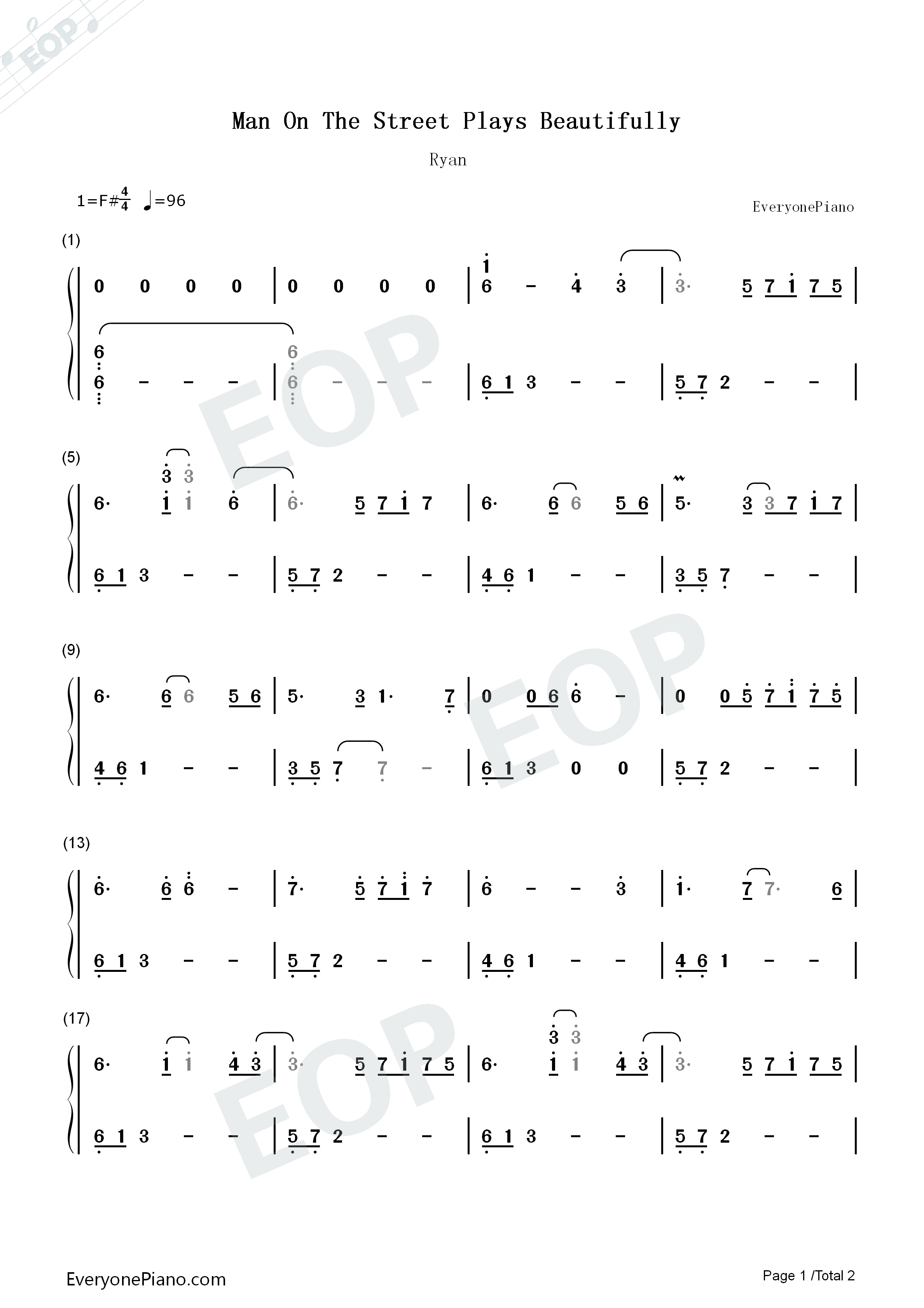 The_Beginning钢琴简谱_Ryan演唱