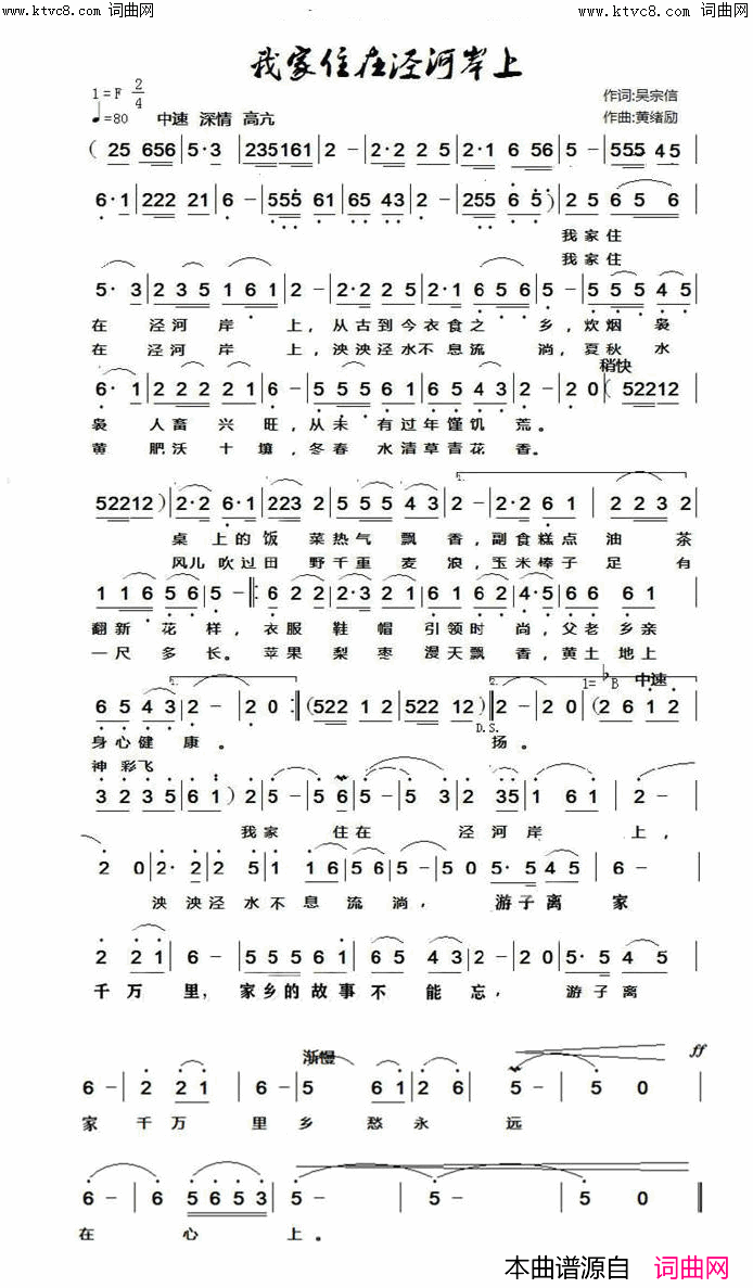 我家住在泾河岸上(视频)简谱_张定月演唱_张定月曲谱
