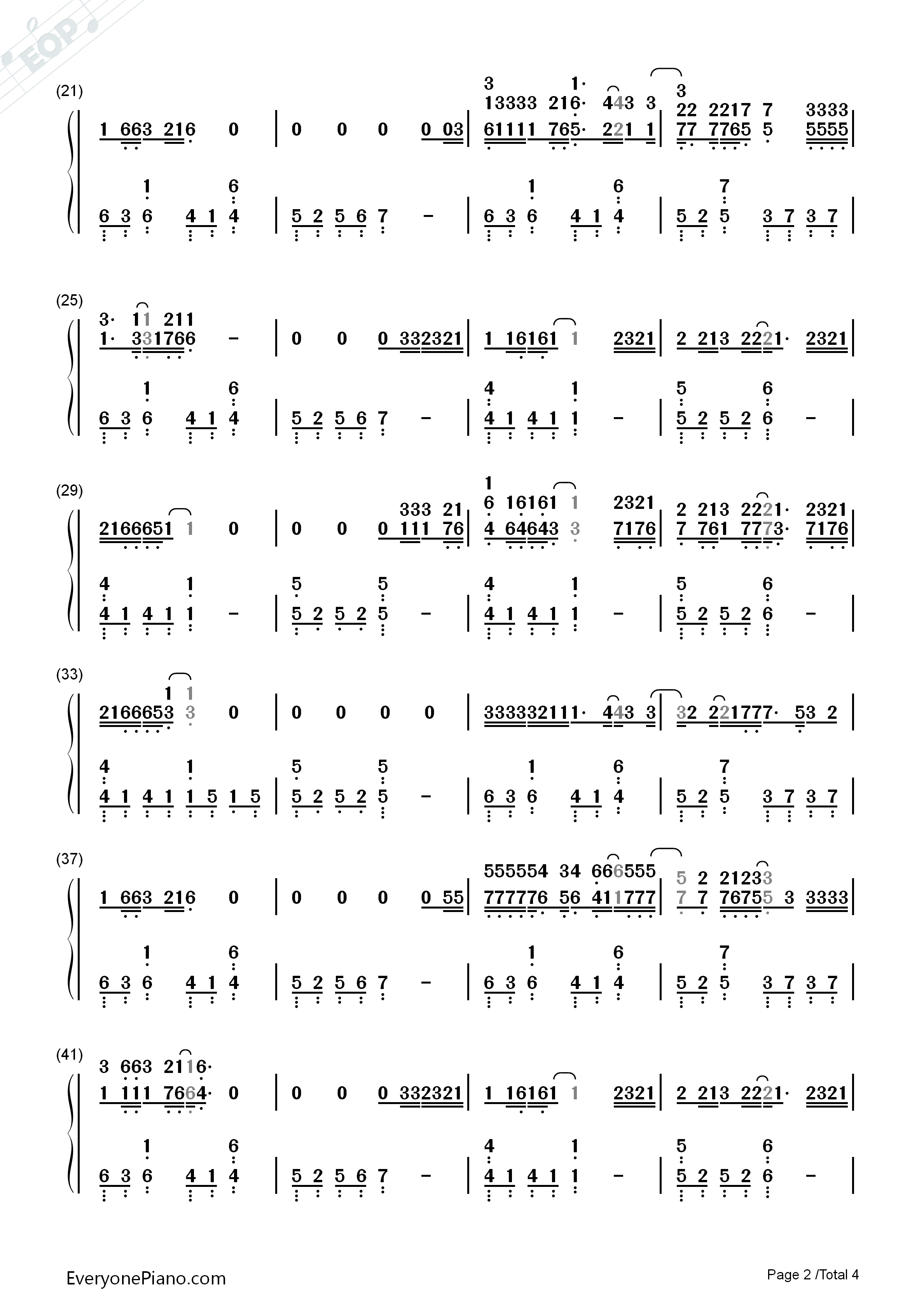 Let_Her_Go放手爱情钢琴简谱_Passenger__Mike_Rosenberg演唱