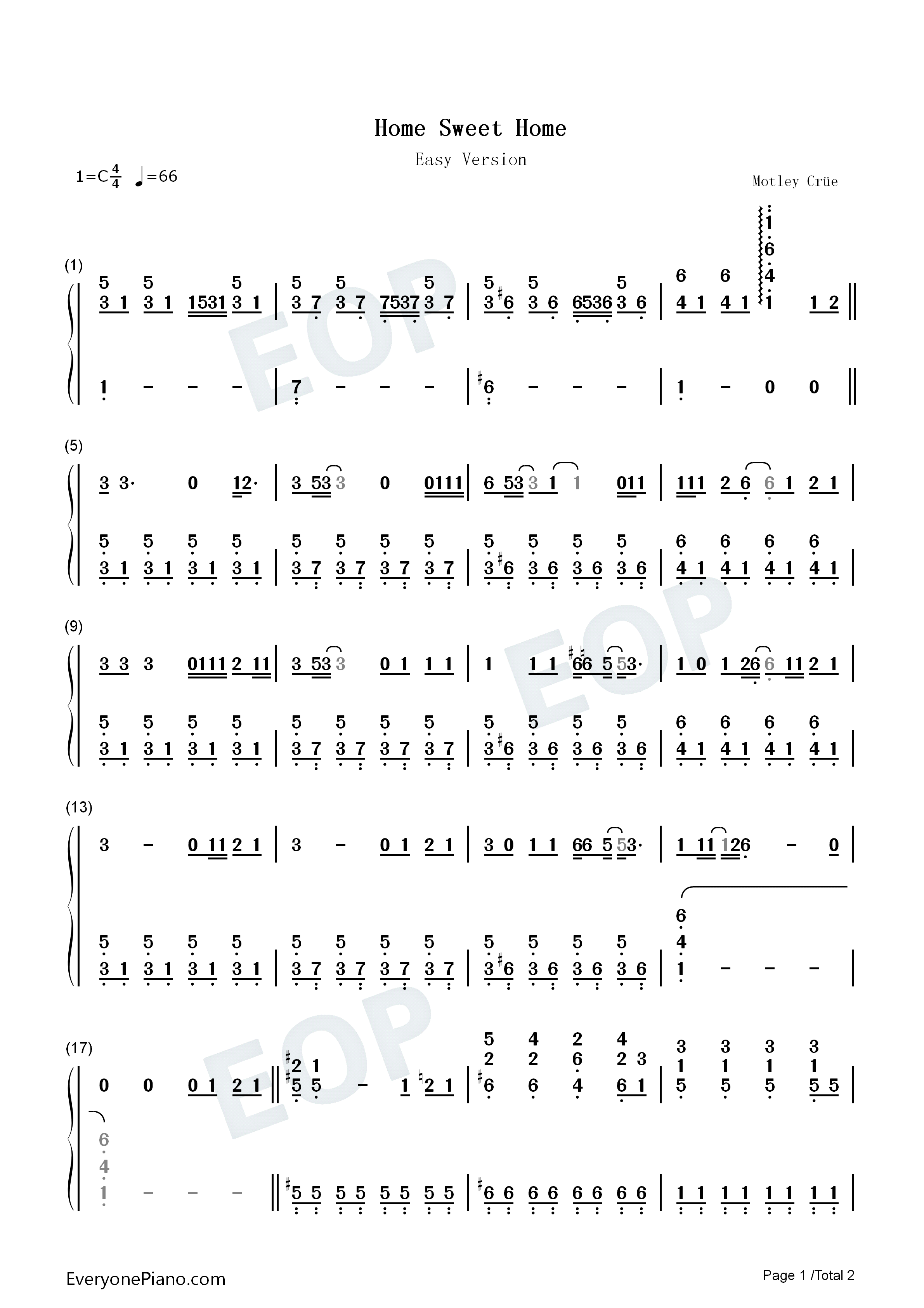 Home_Sweet_Home_简单版钢琴简谱_Mötley_Crüe演唱