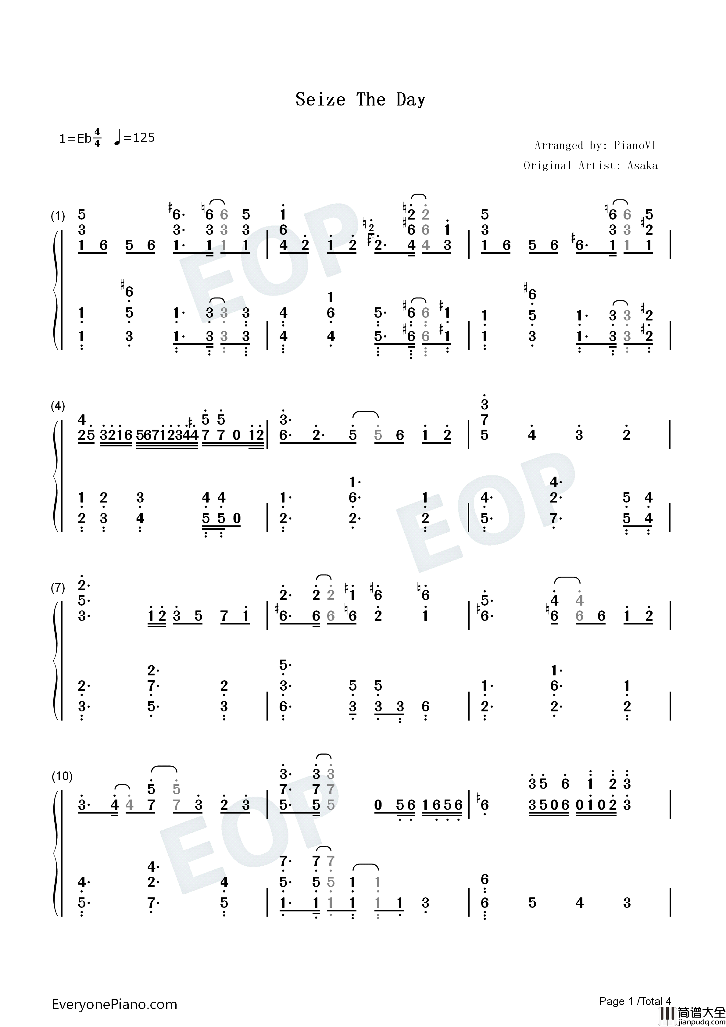 Seize_The_Day钢琴简谱_亚咲花演唱