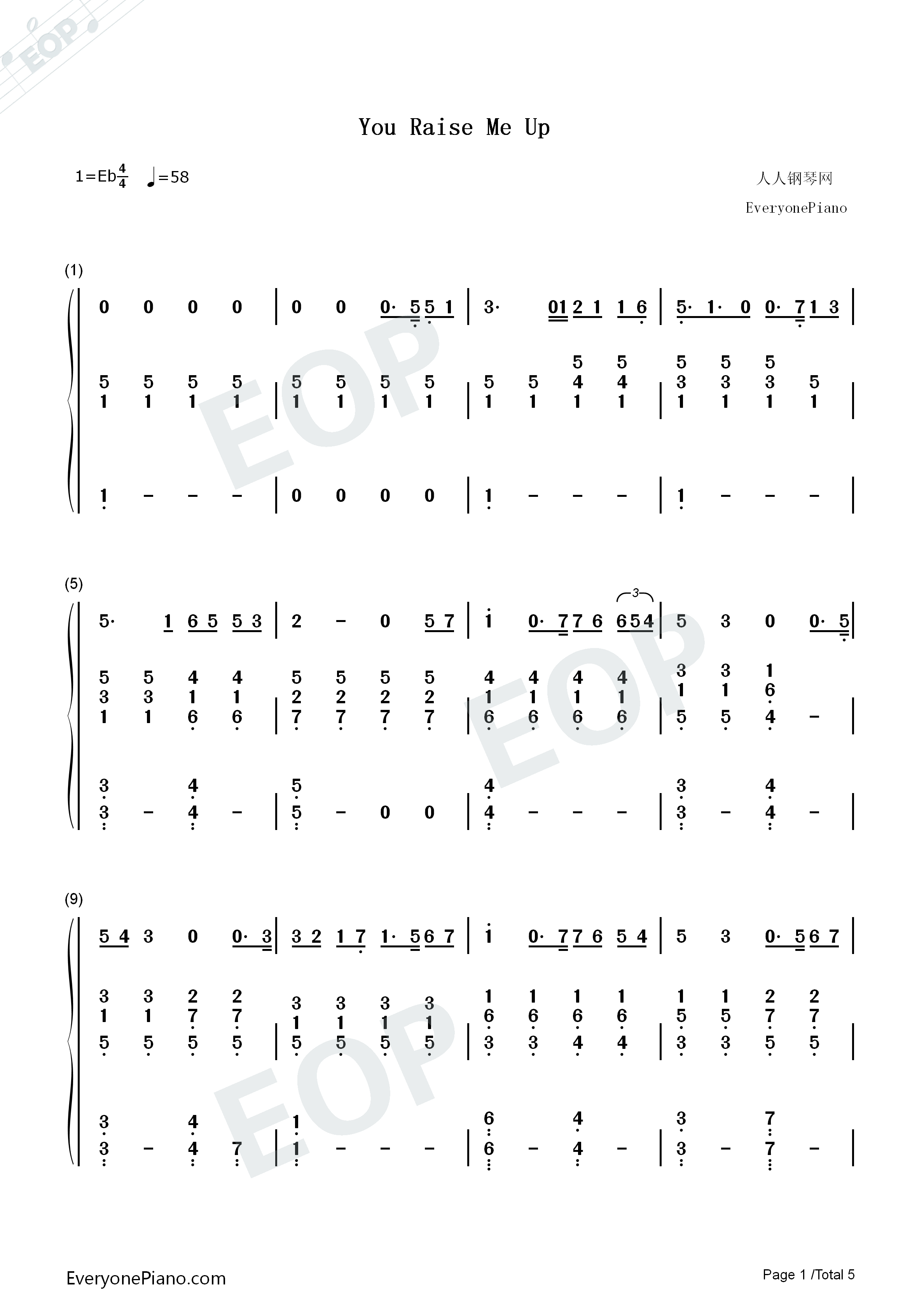 You_Raise_Me_Up钢琴简谱_Westlife演唱