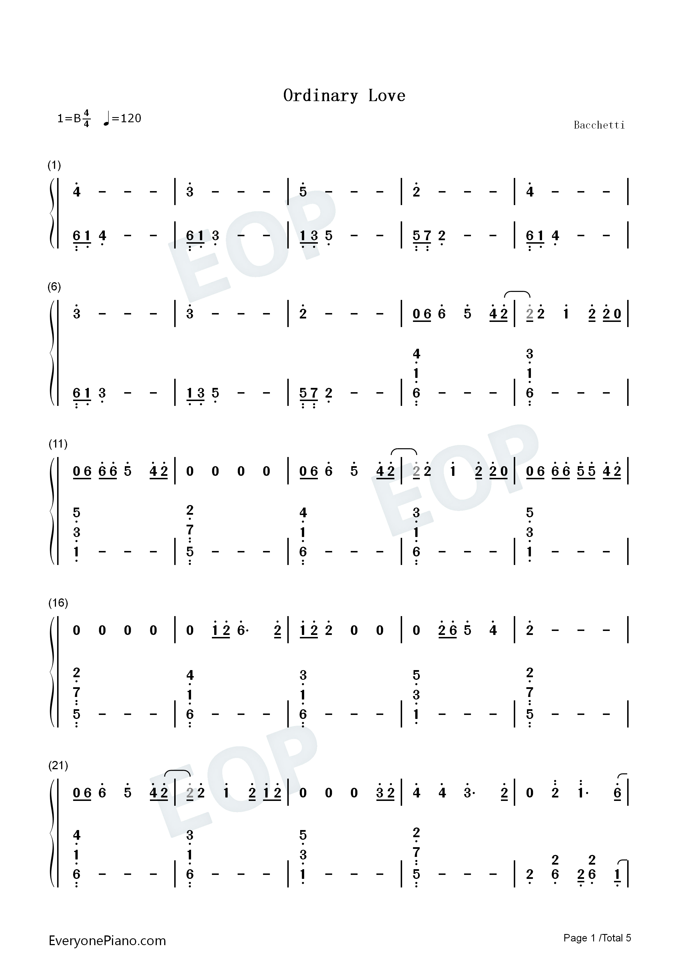 Ordinary_Love钢琴简谱_U2演唱