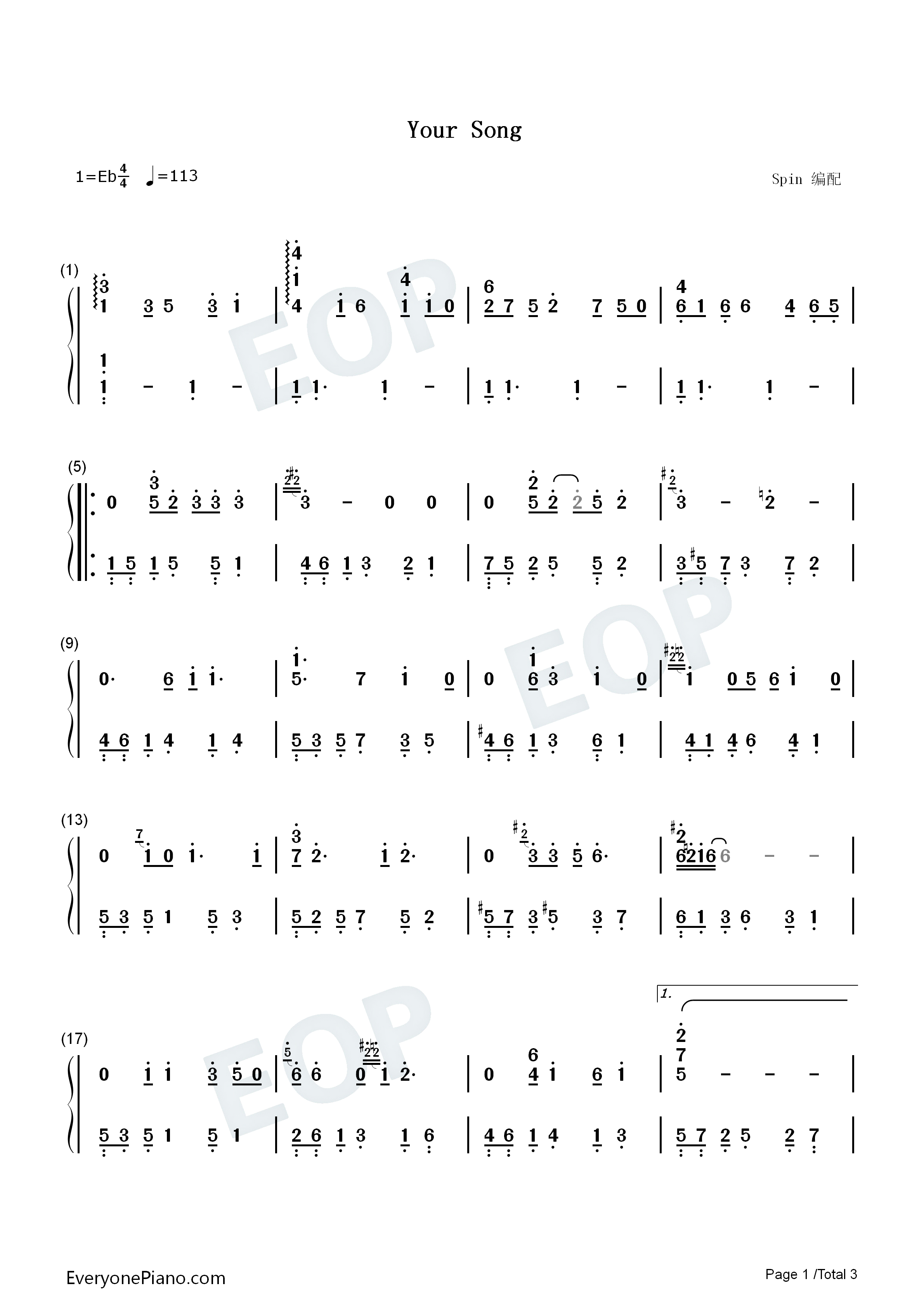 Your_Song钢琴简谱_Elton_John演唱