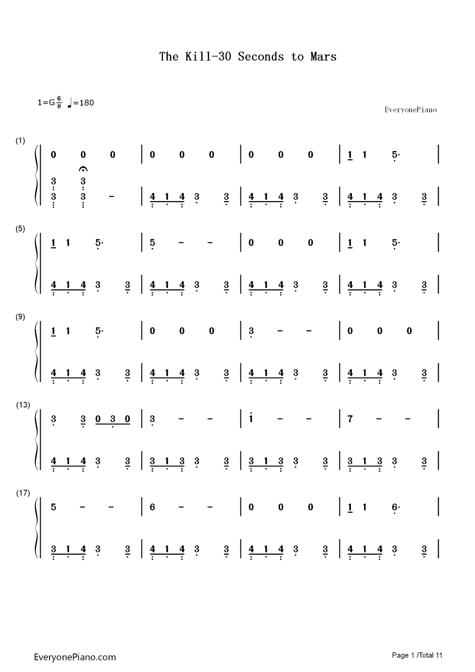 The_Kill钢琴简谱_30_Seconds_to_Mars演唱