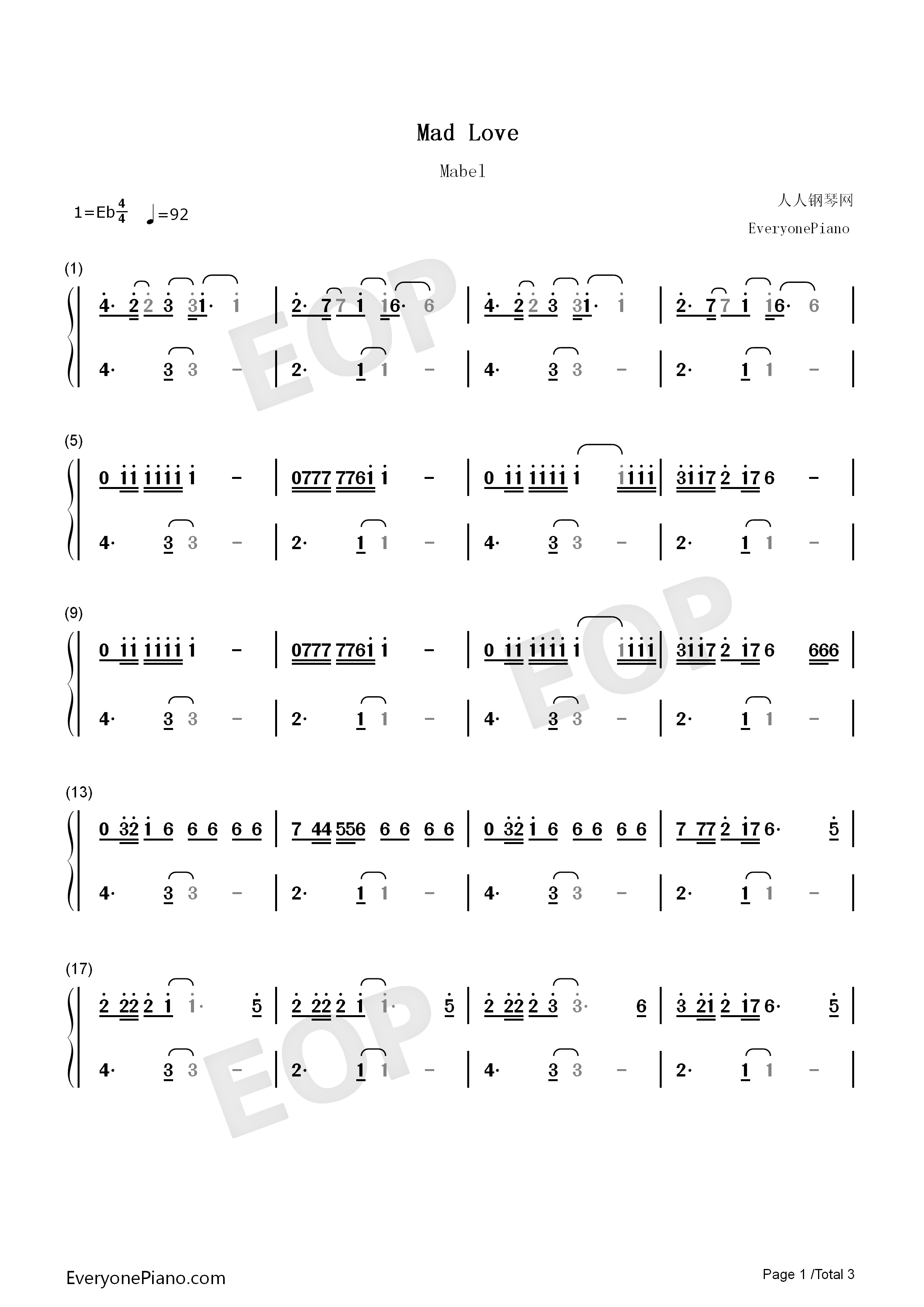 Mad_Love钢琴简谱_Mabel演唱