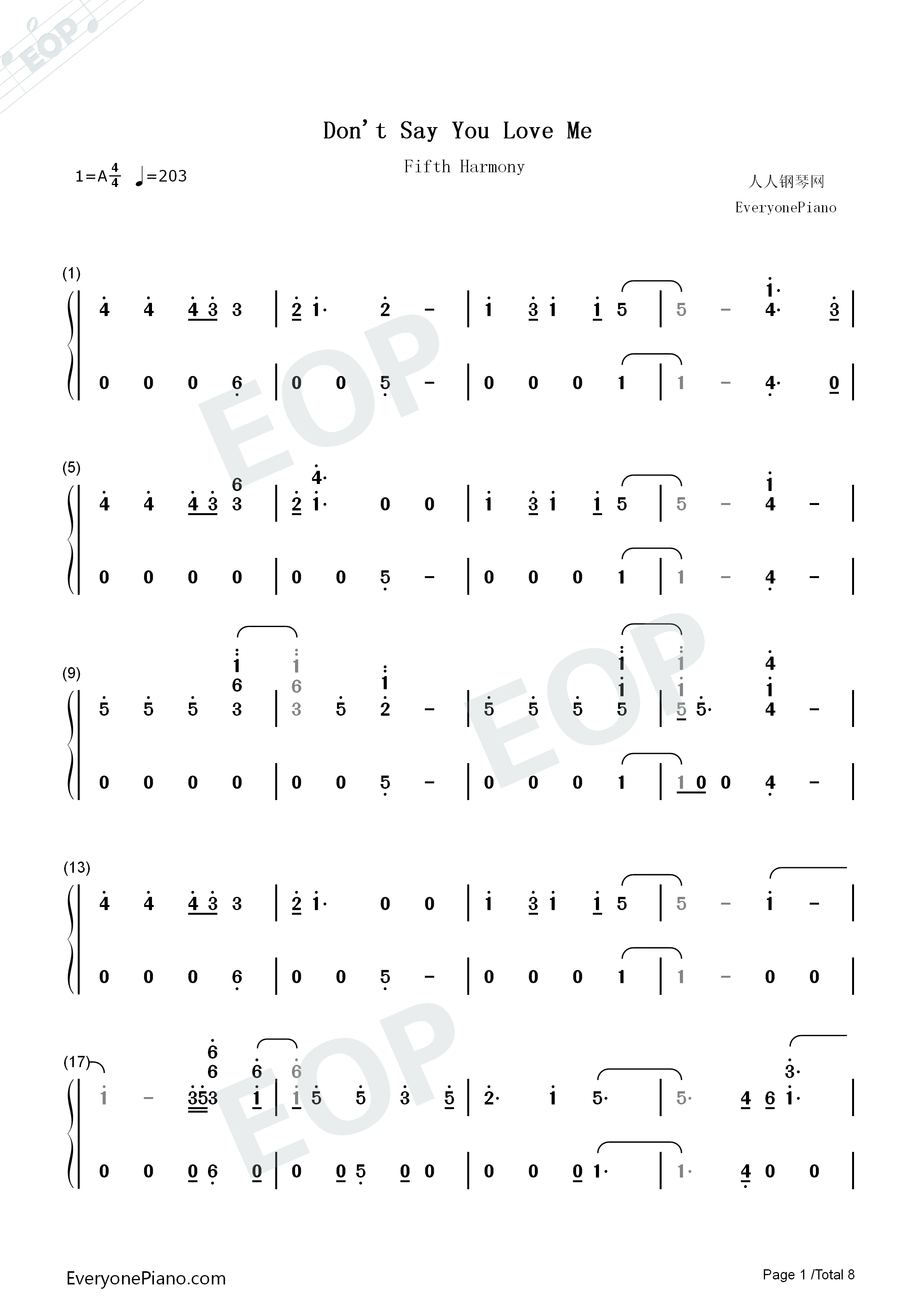 Don't_Say_You_Love_Me钢琴简谱_Fifth_Harmony演唱