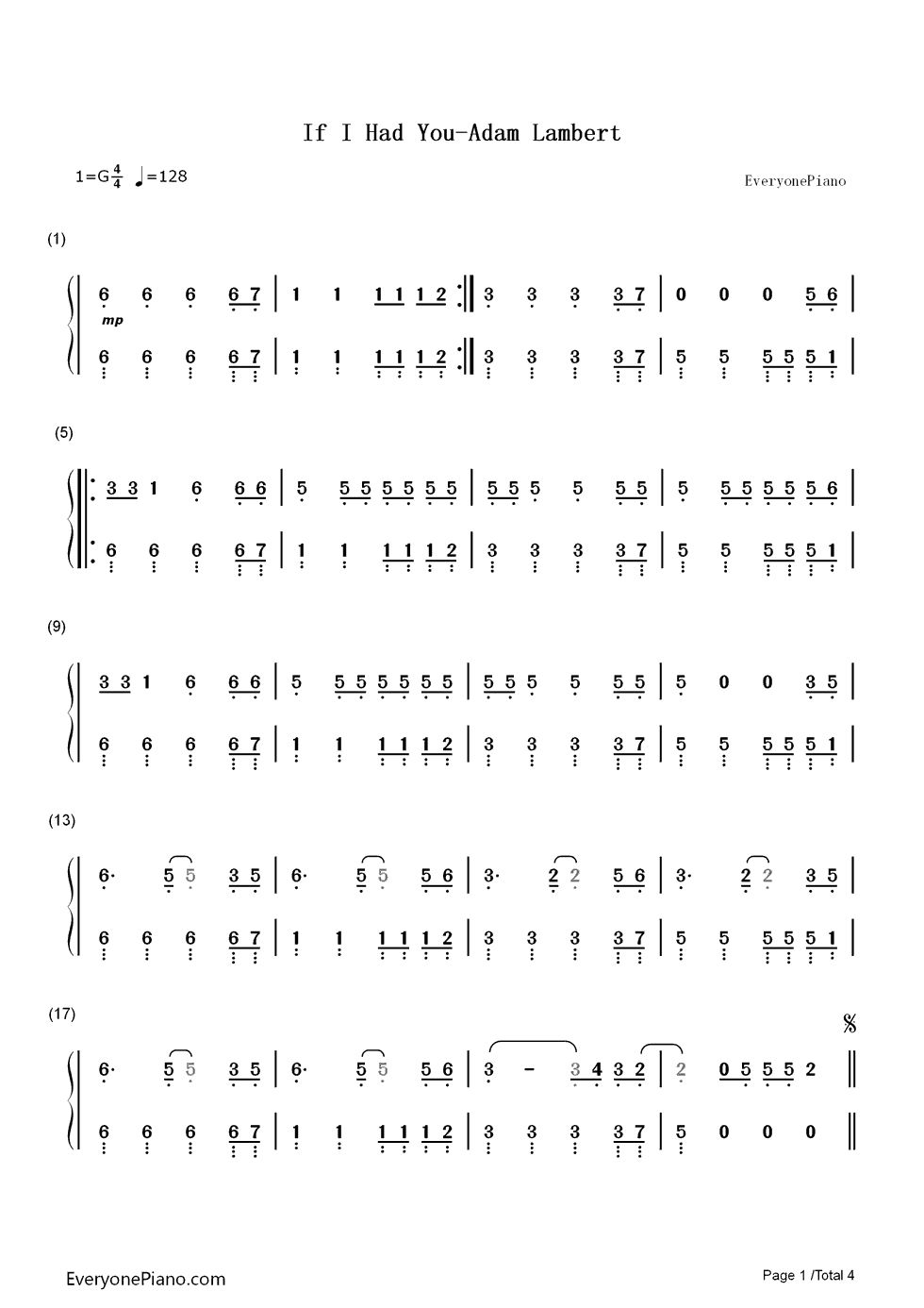 If_I_Had_You钢琴简谱_Adam_Lambert演唱